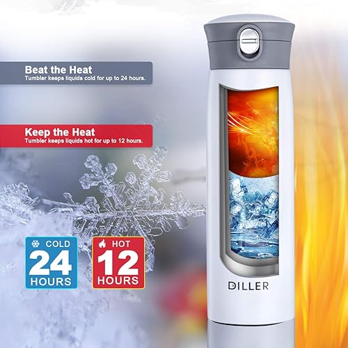 Miniatura 3 de Diller Botella de agua térmica, taza de viaje para café de 16 u 8 onzas, mini botella de agua para niños con tapa de boquilla, a prueba de fugas