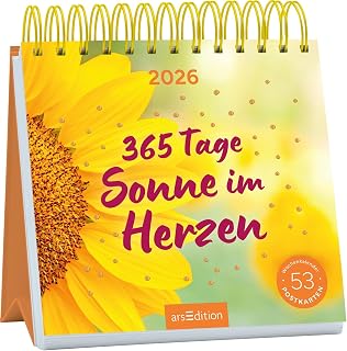 Postkartenkalender 365 Tage Sonne im Herzen 2026: Wochenkalender 2026, 53 Postkarten für Sonnenscheinmomente