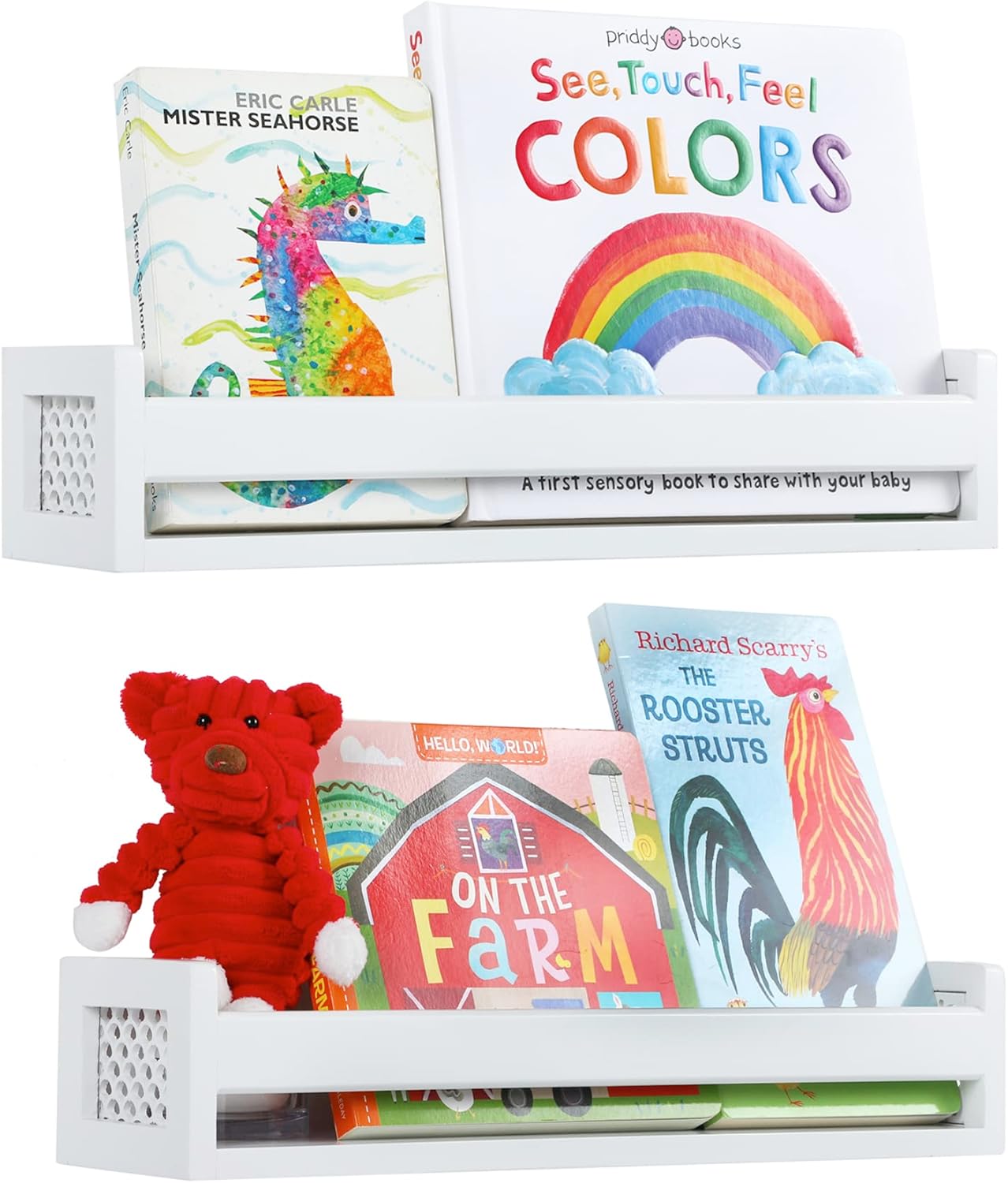 Satauko Wall Mount Book Shelf Organizer for Nursery Room, White