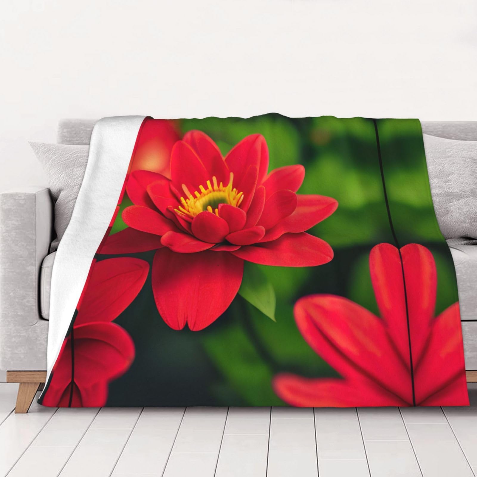 Couverture polaire à fleurs rouges pour cocooner sur le canapé pendant les soirées d'hiver