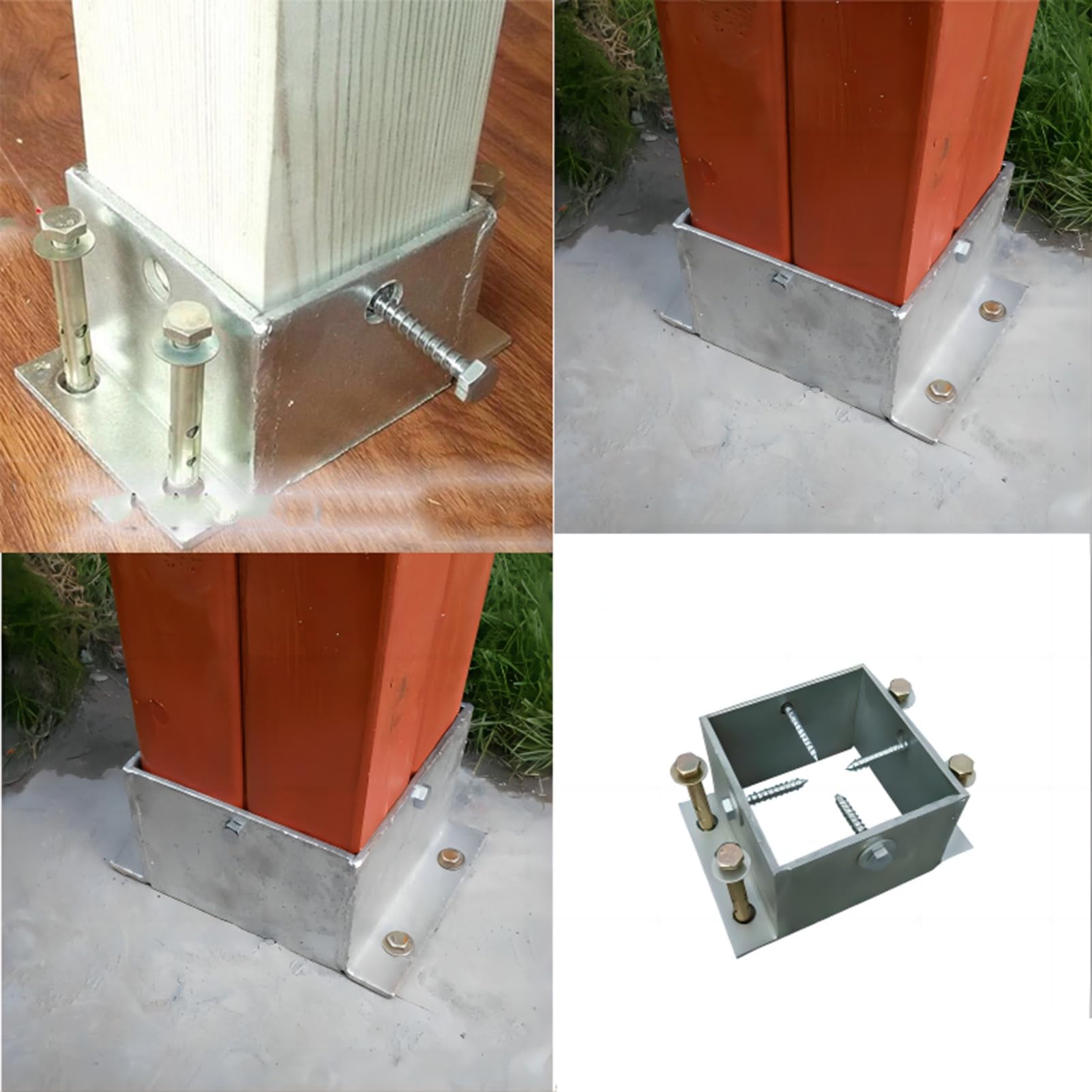 Base de anclaje de poste de metal resistente con tornillos para un soporte resistente en barandilla de porche, pérgola y soportes estructurales