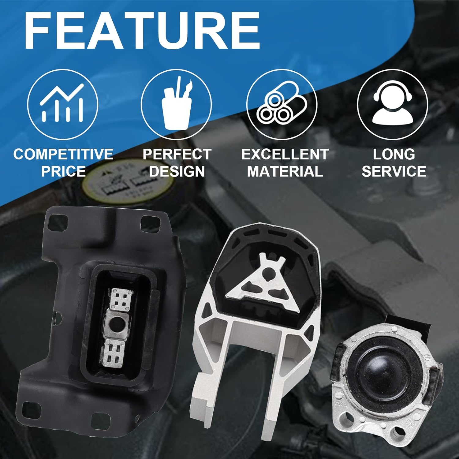 Engine Motor and Transmission Mount Compatible with 2012-2018 Ford Focus L4 2.0L Replace OE# 3214 3103 3238 A5312 A5520 A5612 Set of 3