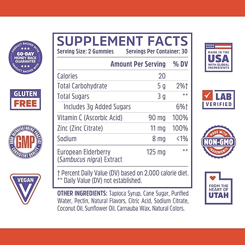 Miniatura 2 de ZHOU Paquete de apoyo inmunológico gomitas de saúco y vitamina C para adultos y niños, suplementos de apoyo inmunológico naturales diarios para