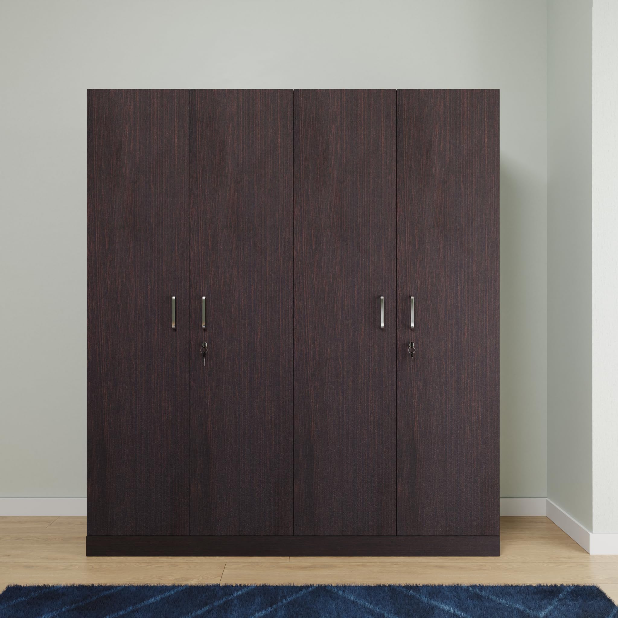 VIKI Wardrobe | Wooden Almirah for Clothes,Door for Bedroom, 4 Door Wardrobe with Inside Drawer (Dark Wenge - 40D x 160W x 180H) | 1 Year Warranty | Free Assembly