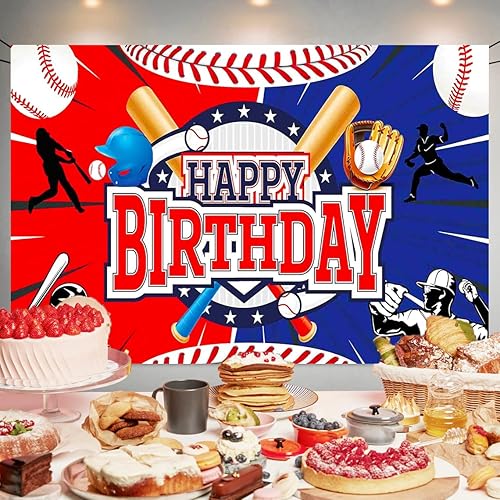 Miniatura 2 de Decoración de fiesta de cumpleaños de béisbol, telón de fondo de cumpleaños, cartel de fondo de fotos de béisbol para decoraciones de fiesta de