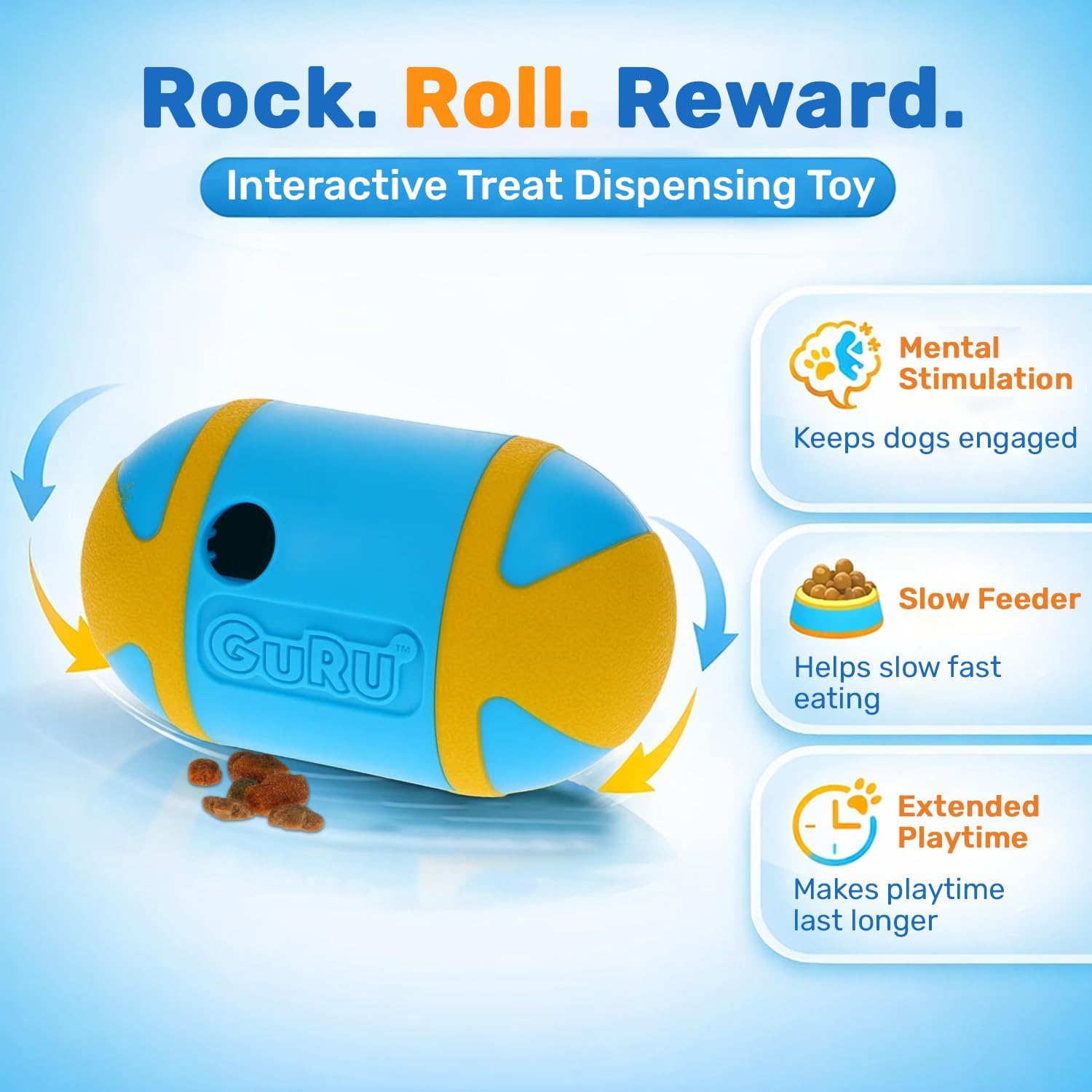 GURU Pet Rock 'N Treat Toy with Capsule-Shaped Design - Medium Interactive Dog Toy with Rocking Motion for Fun Play – Engaging Dog Enrichment Toy with Easy Loading for Slow Feeding & Interactive Play
