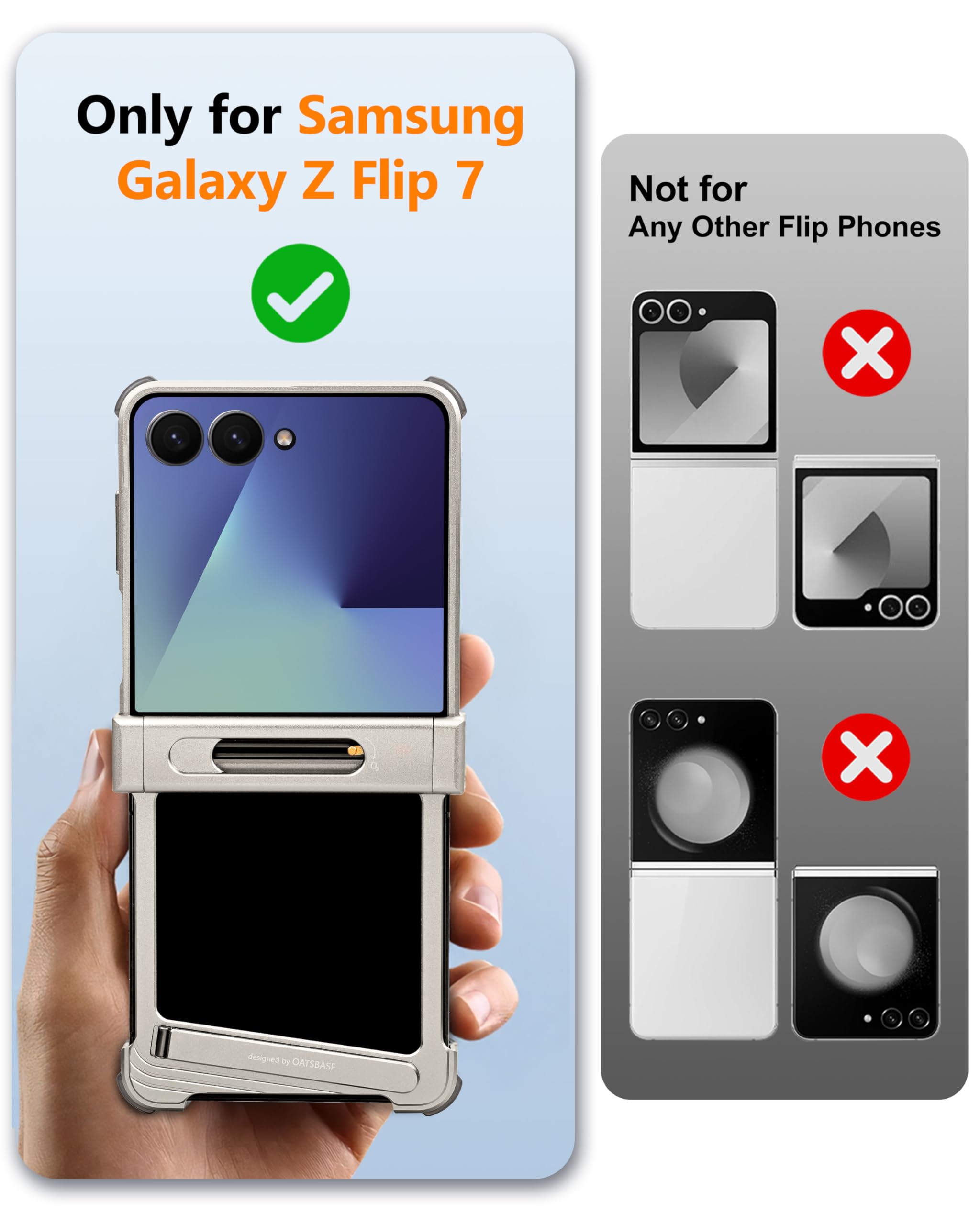 Custodia per Samsung Galaxy Z Flip 7, senza cornice, con supporto magnetico, in alluminio, sottile, a dissipazione del calore, antiurto, protettiva, per Samsung Z Flip 7 (argento)