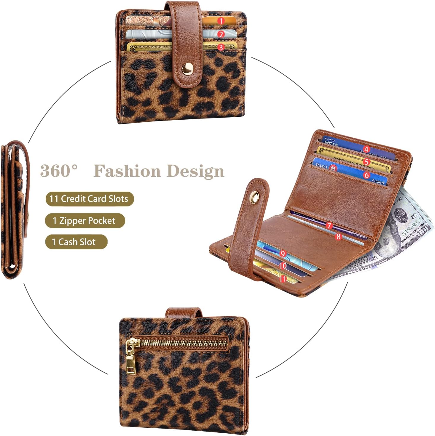 Small Wallets for Women Slim Minimalist for Bifold Credit Card Holder for Pocket or Purse, Leopard