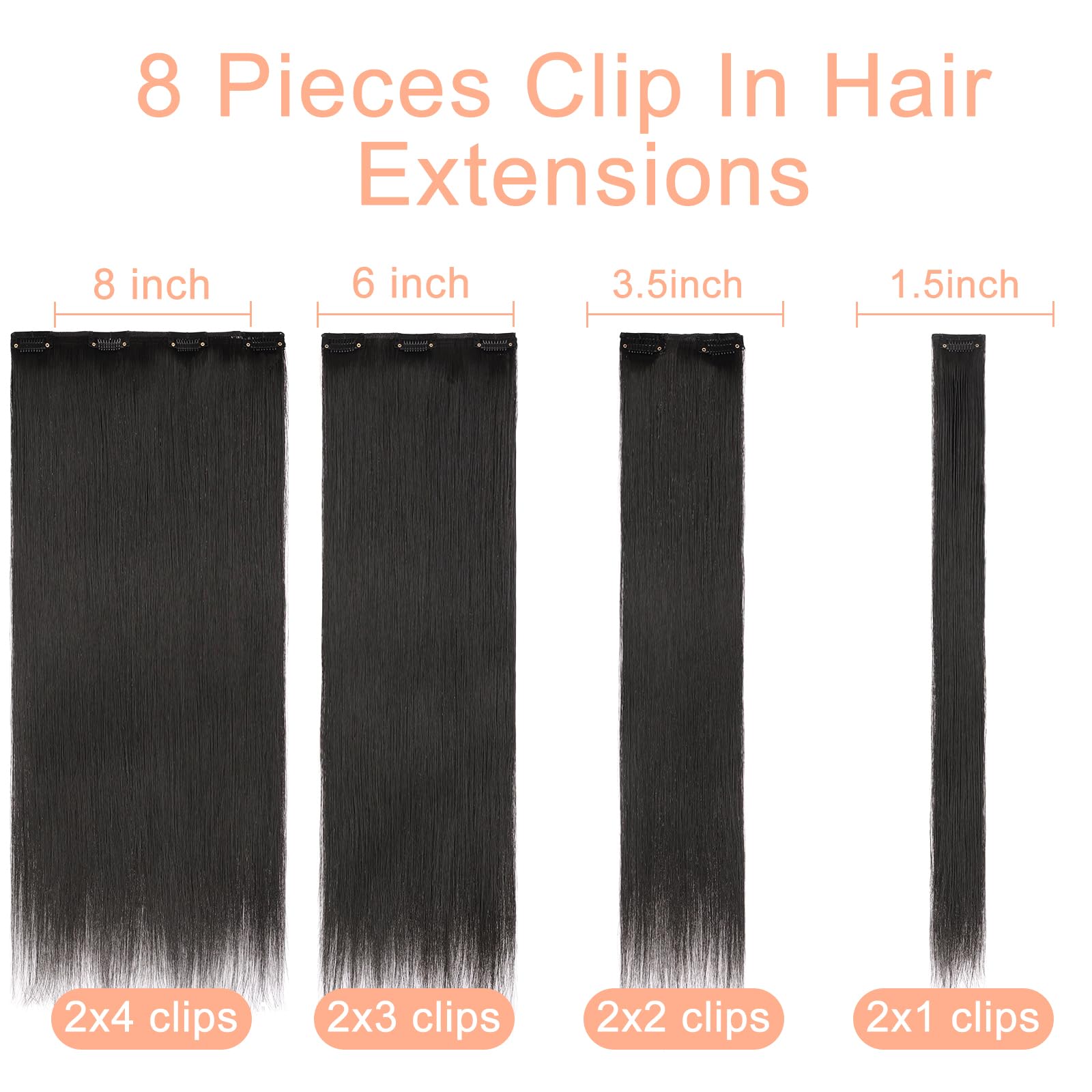 Mscat 20 Inch Clip in Hair Extensions 8Pieces/Set Straight Hair pieces hair extensions Natural Soft Synthetic Hairpieces for Women(2#) - Image 2