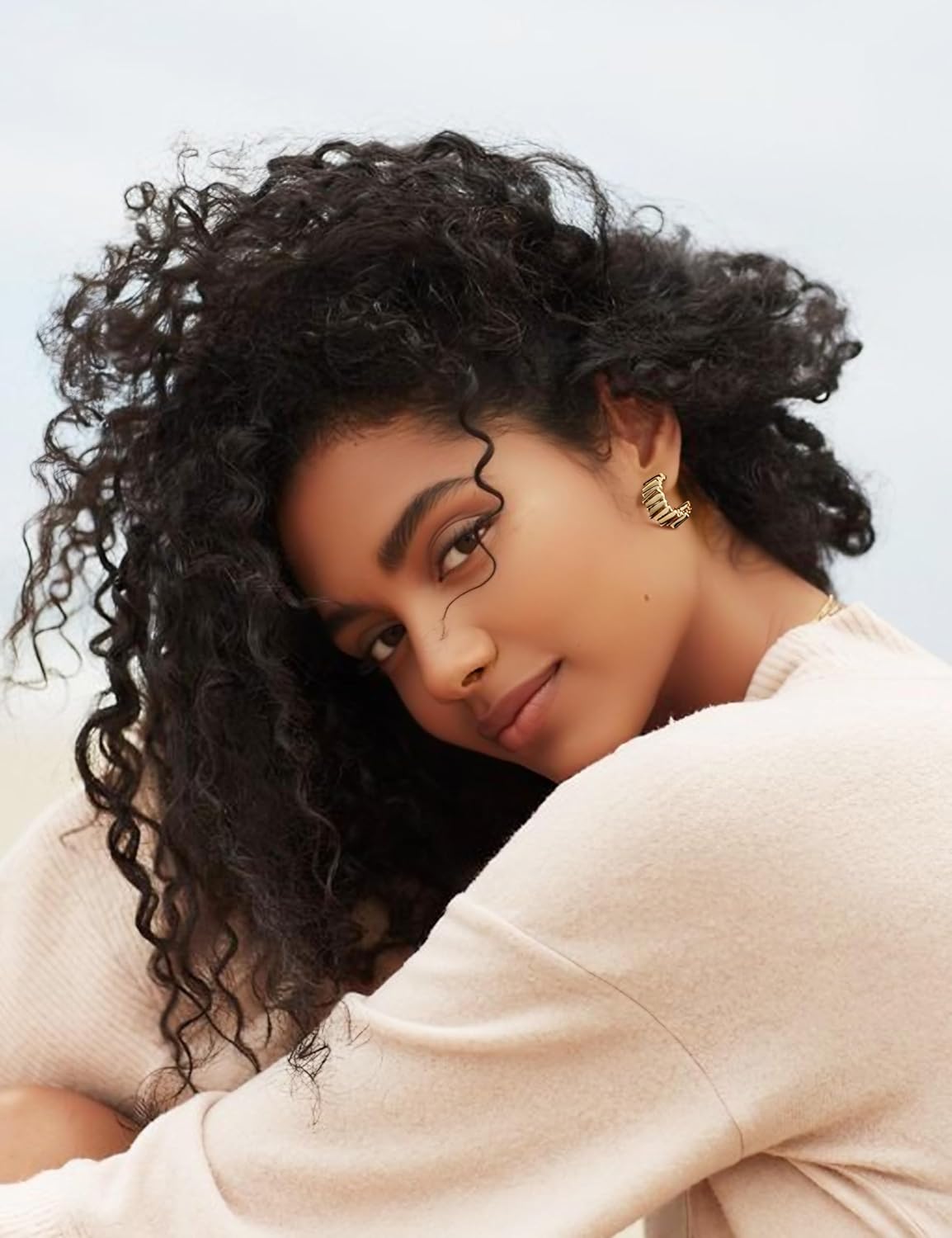 Chunky Half Hoop Earrings (14K Gold Plated) – Elegant Vintage Trendy for Everyday Work & Party - Image 3