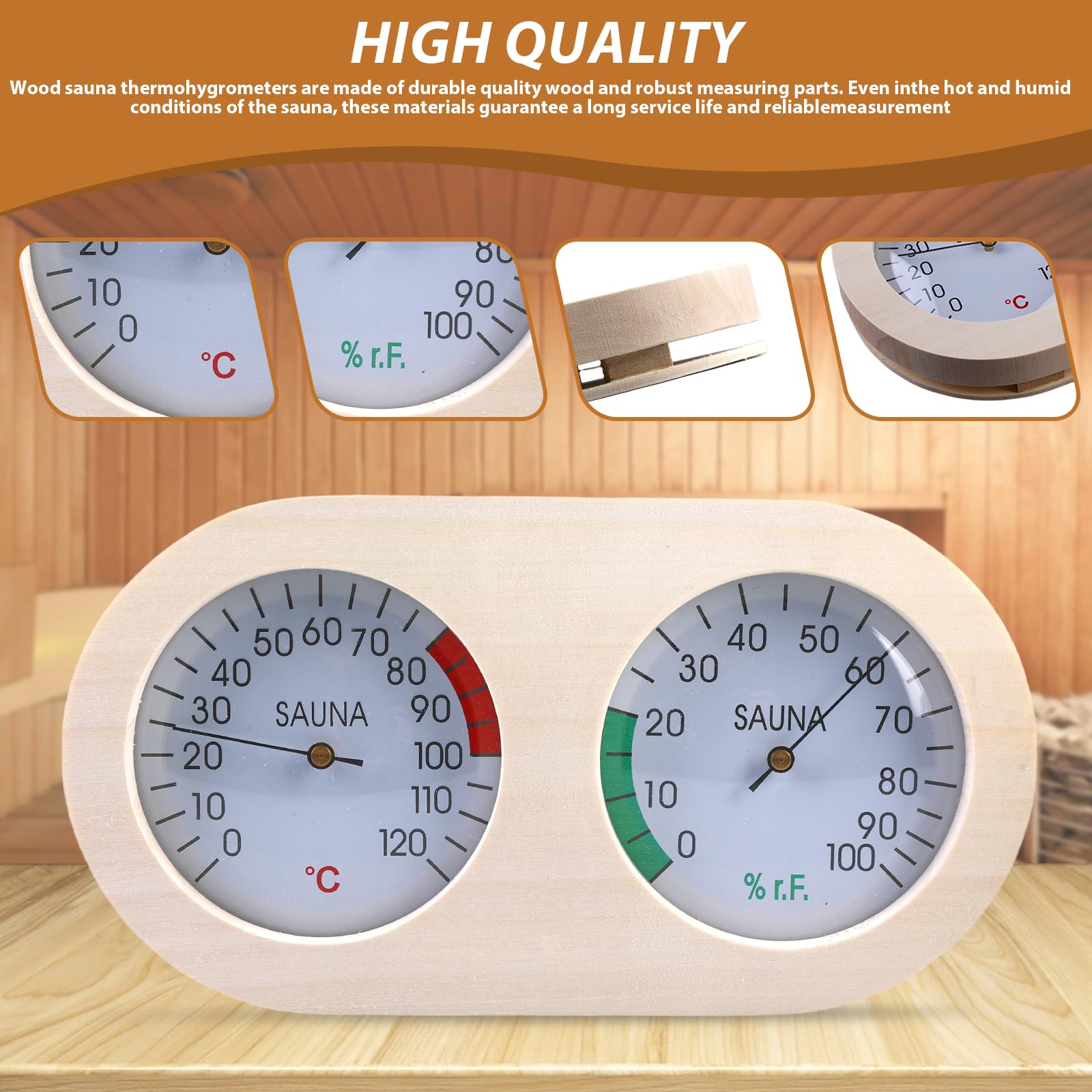 Madera Termohigrómetro de Sauna: Higrotermógrafo de Madera para Sauna 2 en 1, Termómetro e Higrómetro para Sauna, Sauna Accesorios para Sala de Vapor, Escala Precisa para Sala de Vapor