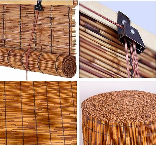 Miniatura 4 de Persianas enrollables sin cordón retro para exteriores, de bambú, enrollables, romanas, para porche, persianas enrollables con junco, protección de