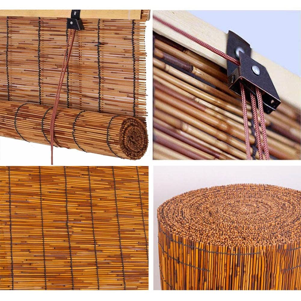 Bamboo Shades Blinds for Patio Indoor/Outdoor Porch Privacy Cordless Roll Up Blinds Retro Reed Curtains with Lifter, Brown 30'' W 40''W 48''W 56''W 72'' W, 72''L (Size : 32in Width x 72in High)