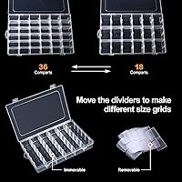 Vista 2 de Gospire 2 piezas, organizador de joyería de plástico transparente con 36 cuadrículas, contenedor de almacenamiento con divisores extraíbles