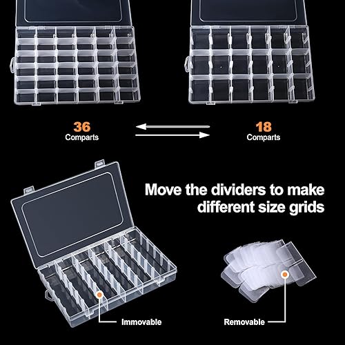 Miniatura 2 de Gospire Joyero de plástico transparente con 36 rejillas, 2 unidades, contenedor de almacenamiento con divisores extraíbles
