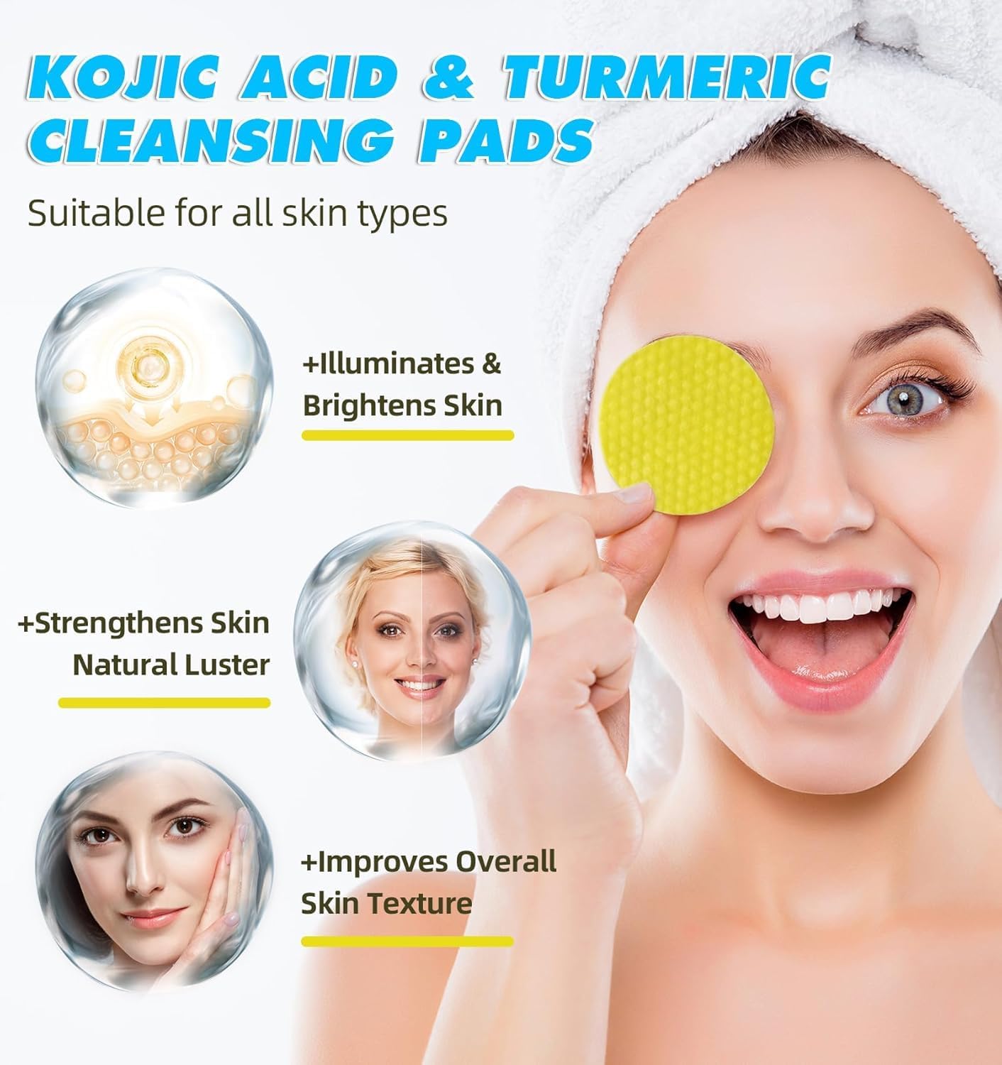 hemzex Kojic Acid Face Cleansing Pads for Dark Spots, Skin Brightening & Acne Prevention | Vitamin C, Retinol & Chamomile Hydrolat | For Women & Men | All Skin Type | 60 Pieces Pack of 1 2