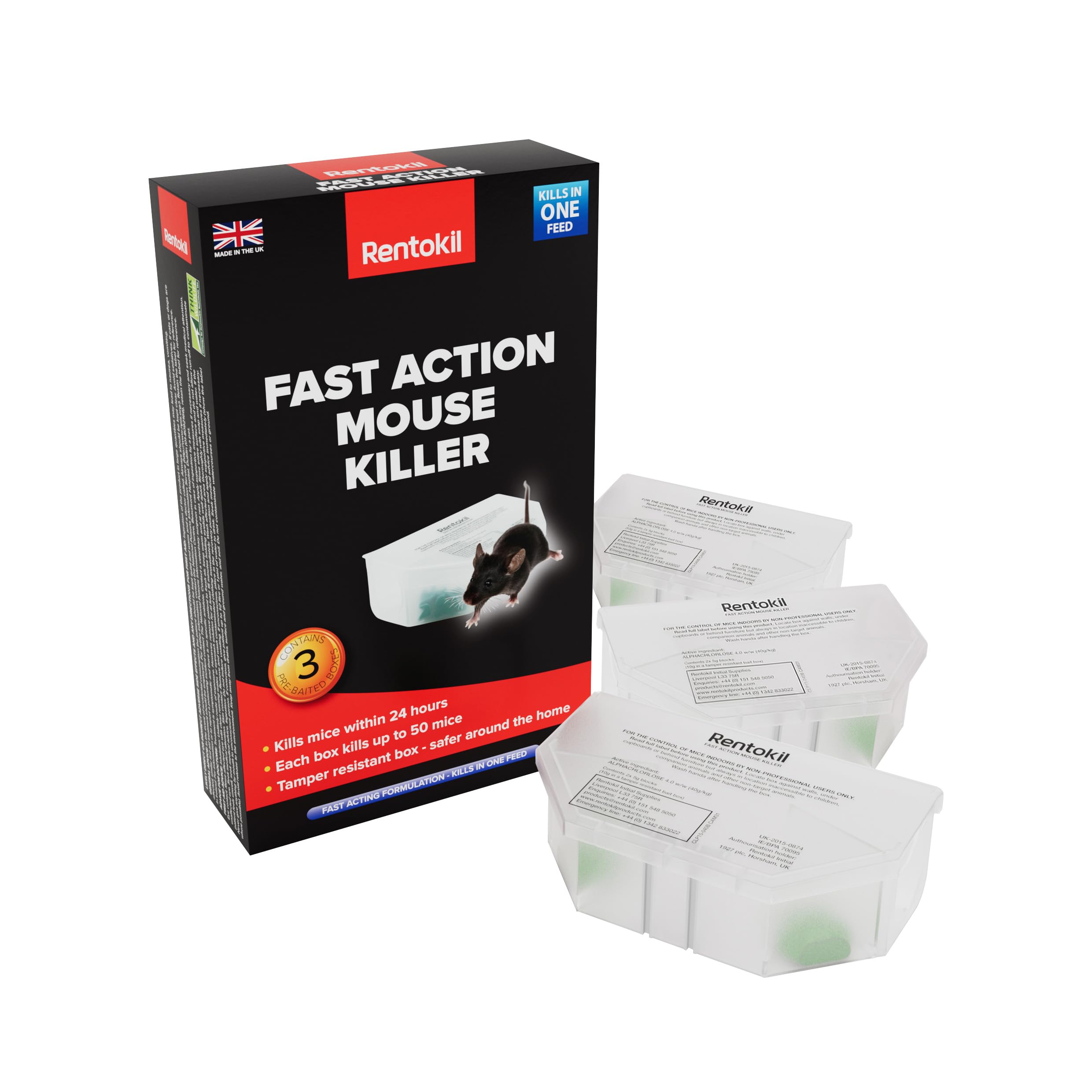 RENTOKIL Fast Action Mouse Killer - Triple Pack - Ready-To-Use - Pack Of 3