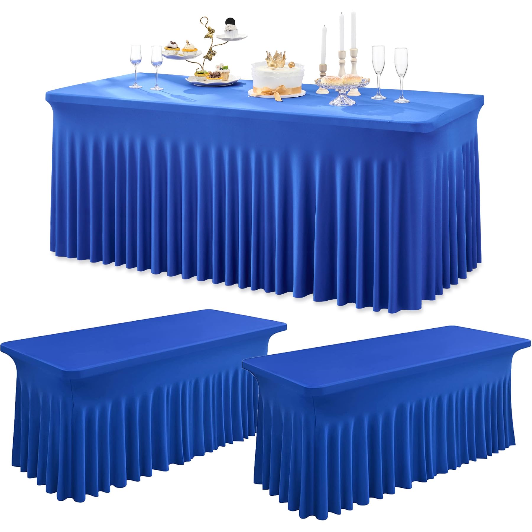 Amazon.com: Htper 3 Packs Royal Blue Spandex Tablecloths for 6 Foot ...