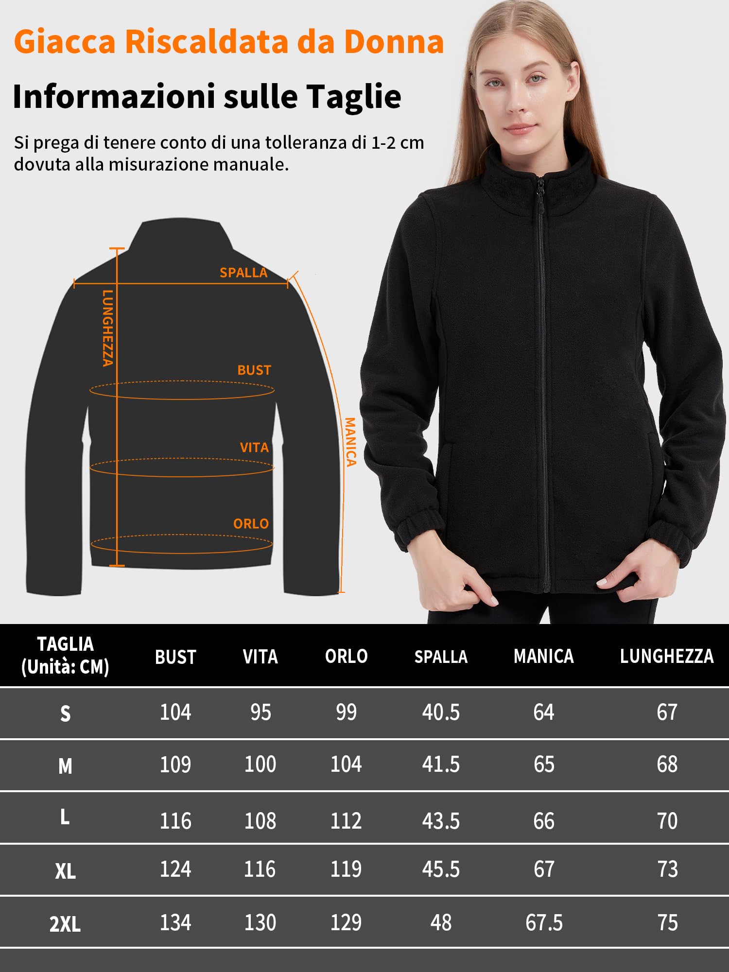 Giacca Riscaldata Donna con Batteria da 18400 mAh, Giubbotto Gilet Pile Riscaldato Donna con Power Bank, Invernale Abbigliamento Riscaldato Lavoro, 10 Zone di Riscaldamento
