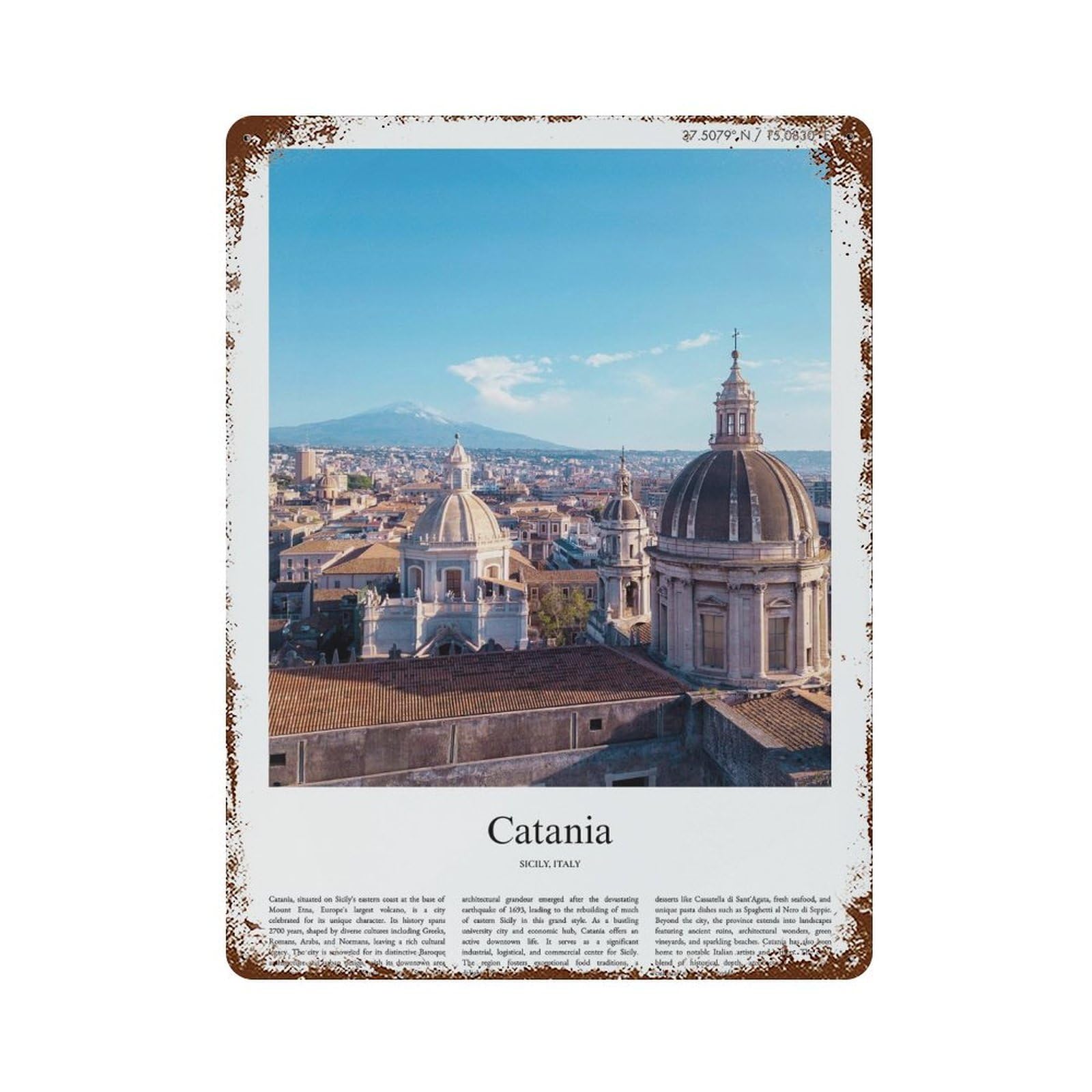 xiaoxiaoshen Catania Sicily, Italy City Scenery Wall Decor Art Metal Tin Poster Modern Home Decor Art Home Bar Shop Decorations Vintage Sign 40x30cm