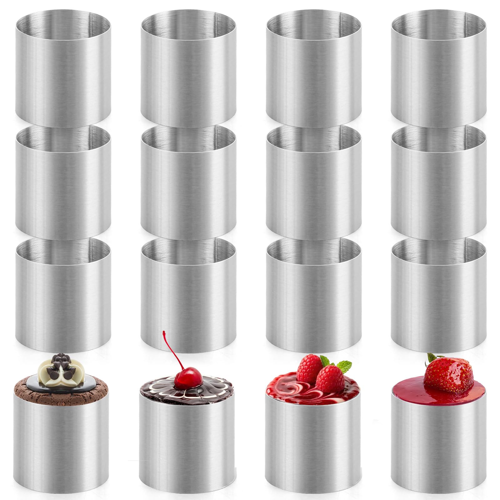 Aramanara 16 Pcs 2 Inch Cake Pastry Rings, Stainless Steel Cooking Rings