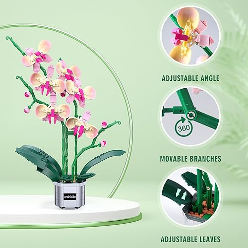 Miniatura 3 de Juego de construcción de plantas artificiales de orquídeas con ramo de flores, árbol bonsái, decoración del hogar, regalo para adultos, colección