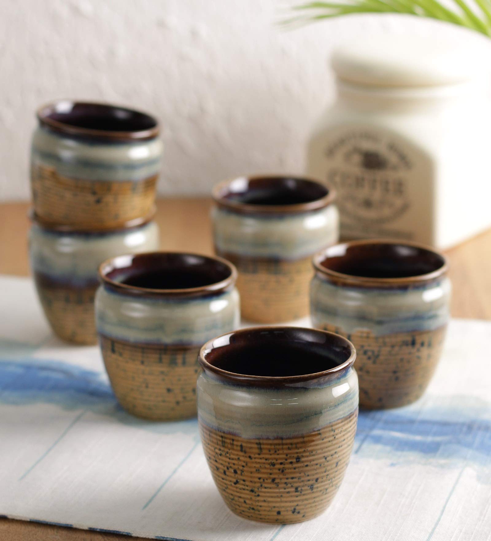 miah decorMiah Decor Handcrafted Dual Glaze Studio Pottery Collection - Traditional Style Re-useable Stoneware/Ceramic Kullad/kulhad/kullar/Kullad Tea Cups for Serving Coffee & Milk-Set of 6(MD-239)