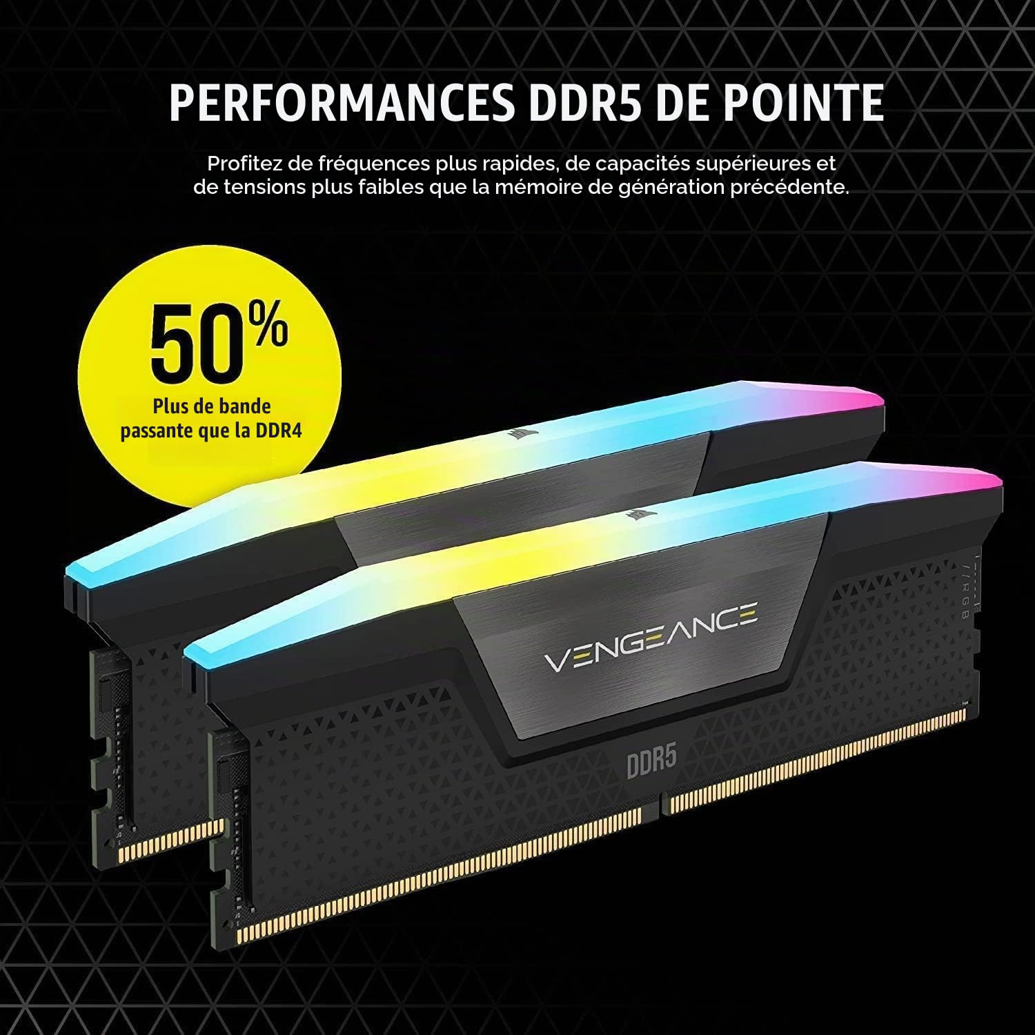 CORSAIR Vengeance RGB DDR5 32Go (2 x 16Go) Jusqu'à 6200MHz Intel RAM
