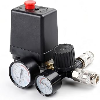 Pressure Switch Compressor Pressure Regulator 220 V Air Compressor with 2 Pressure Gauge Regulator Compressor Switch Control Valve 90-120 PSI Air Compressor Accessories Pressure Regulator Pump