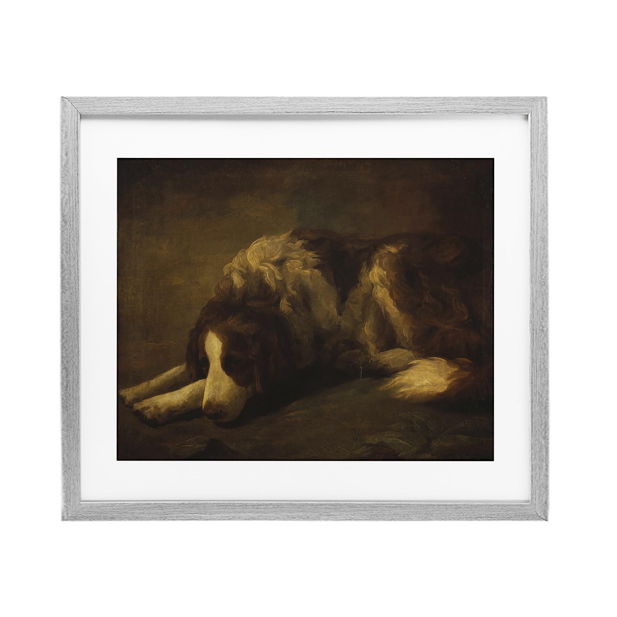 Stupell Industries 'Dim Lighted Classic Dog', Framed Print Under Glass, Gray, 16 x 13 Inches, Easy to Hang and Sturdy, Made in USA, by Lil' Rue