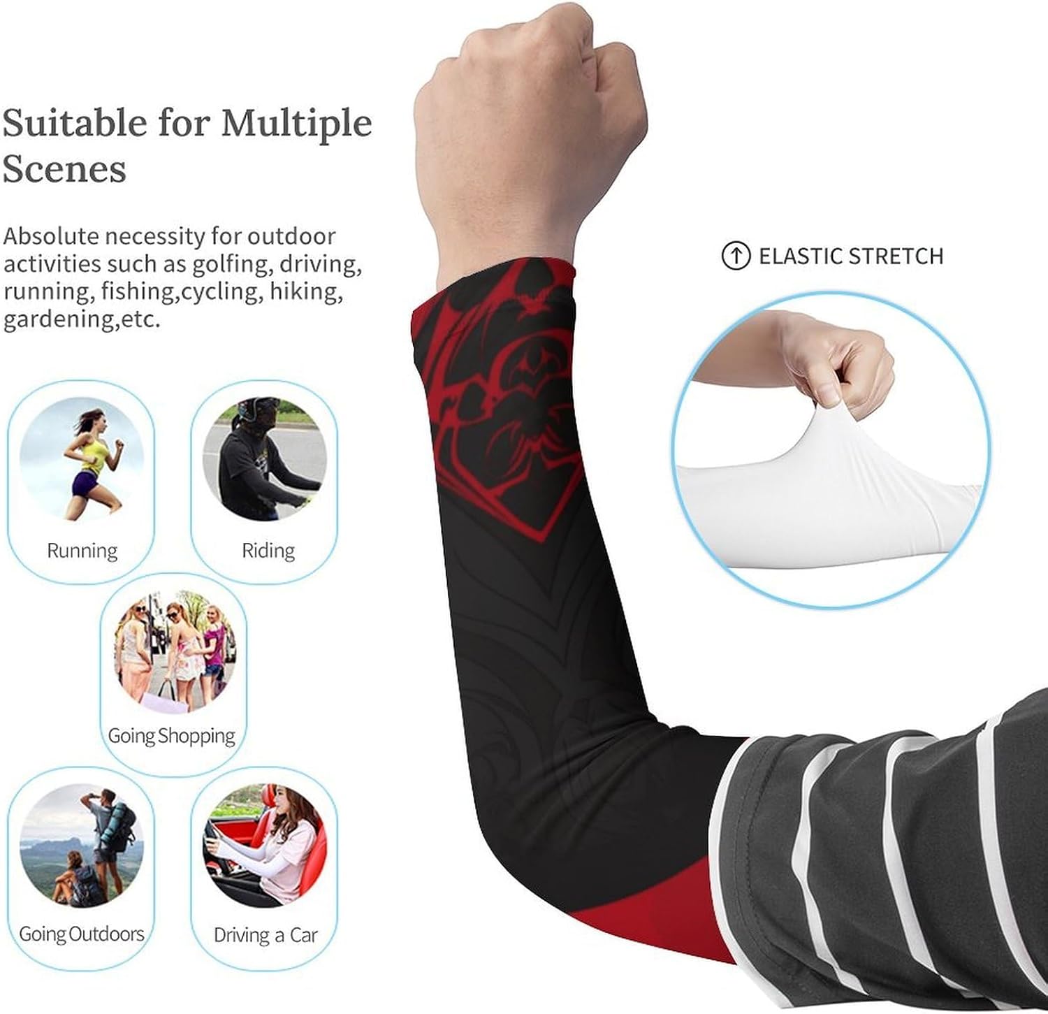 Red Black Arm Sleeves for Men Women Sun Protection Sleeves Cooling Compression Arm Covers for Sport