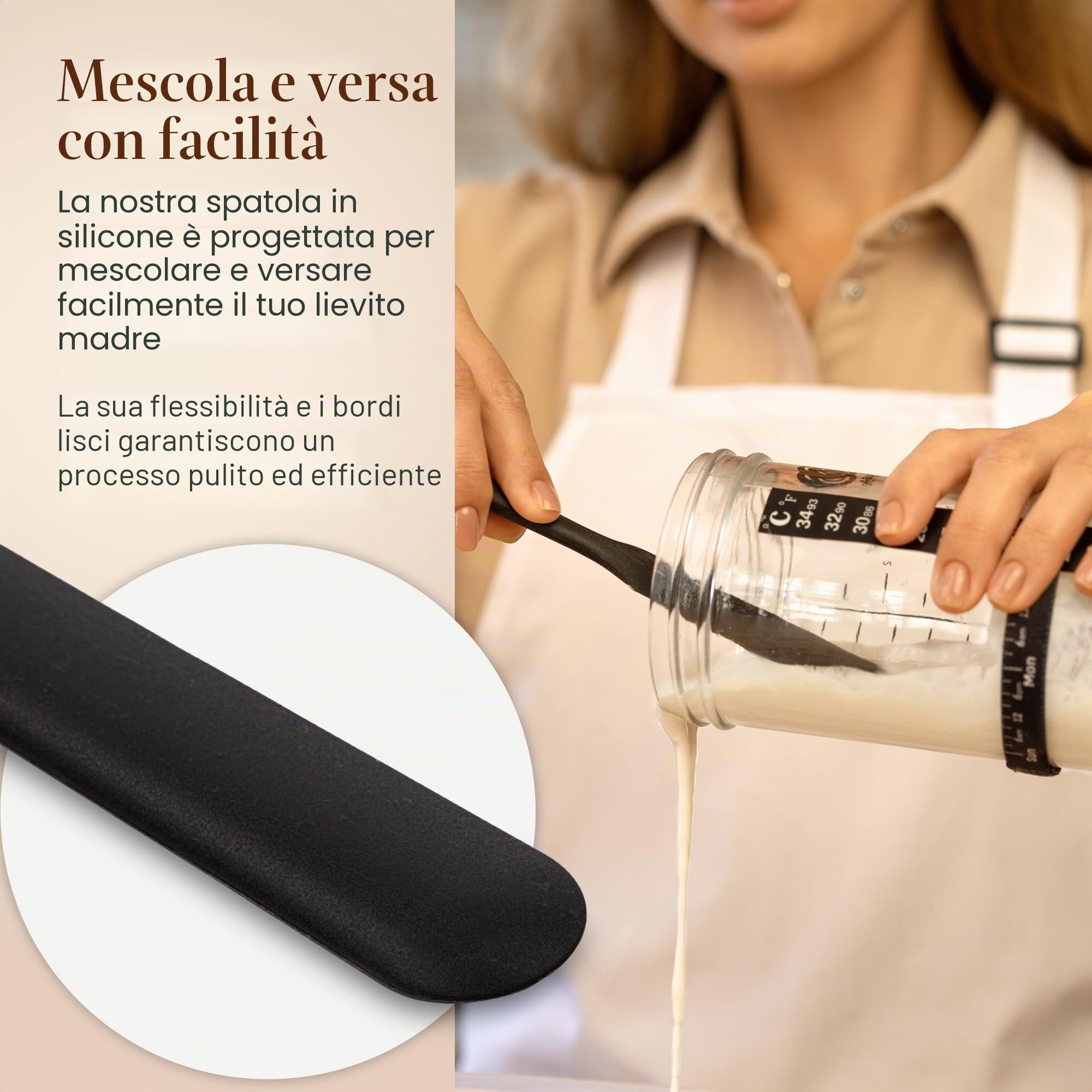 Kit per Lievito Madre, barattolo con coperchio metallico, spatola in silicone, tracker di alimentazione, strisce termometriche e coperture traspiranti (710 ml)