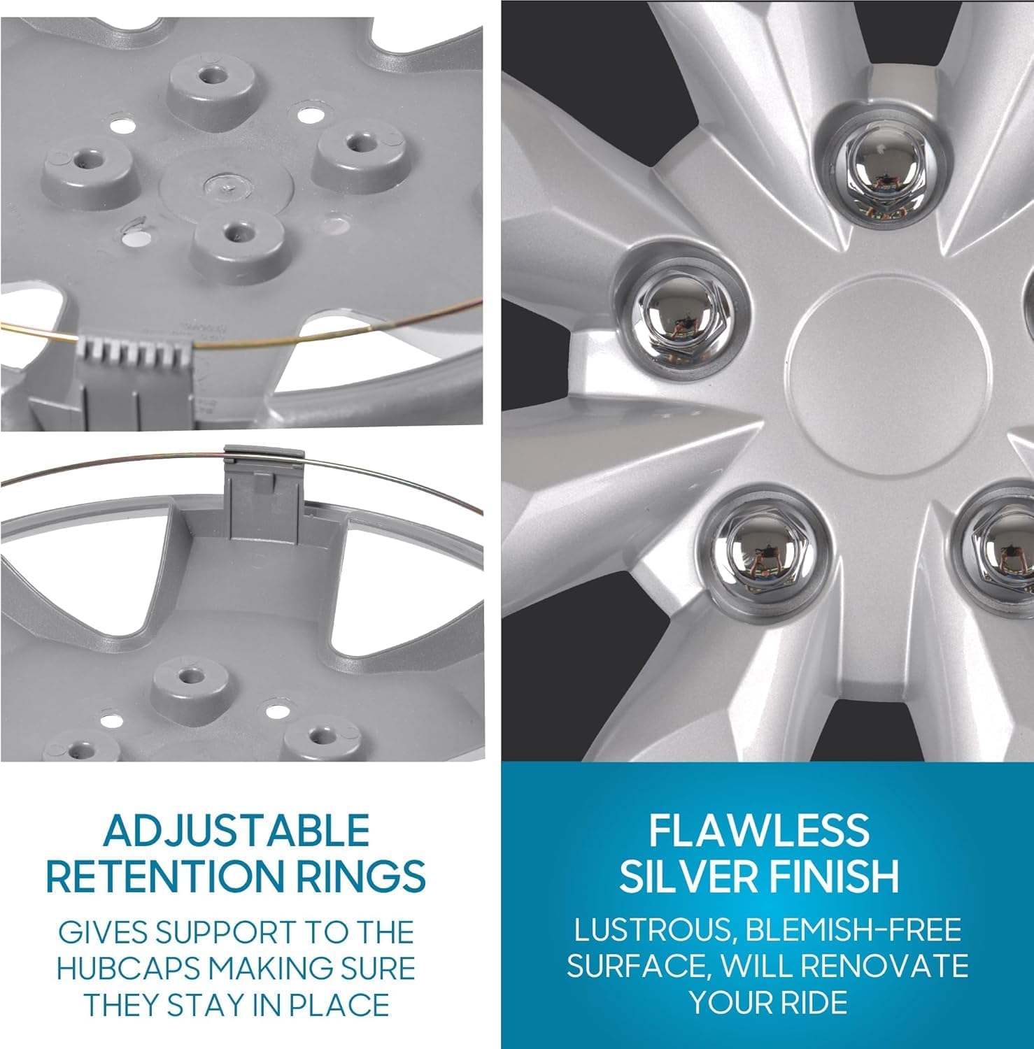 BDK (4-Pack) Premium Black/Silver Hubcaps 16" Wheel Rim Cover Hub Caps Two-Tone Style Replacement Snap On Car Truck SUV - 16 Inch Set