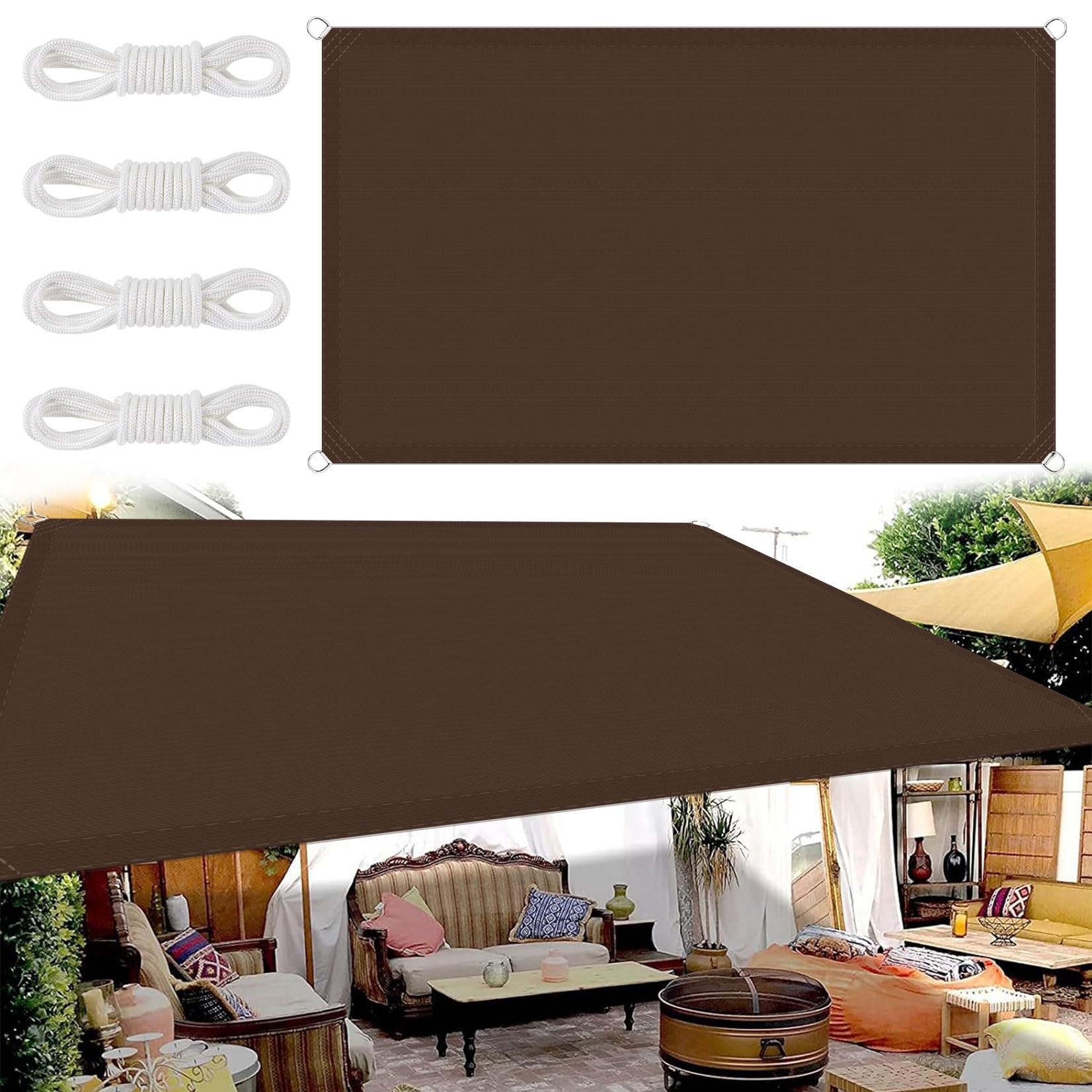Voile d'ombrage imperméable contre la chaleur et la pluie, grand format 4.5x8 m marron