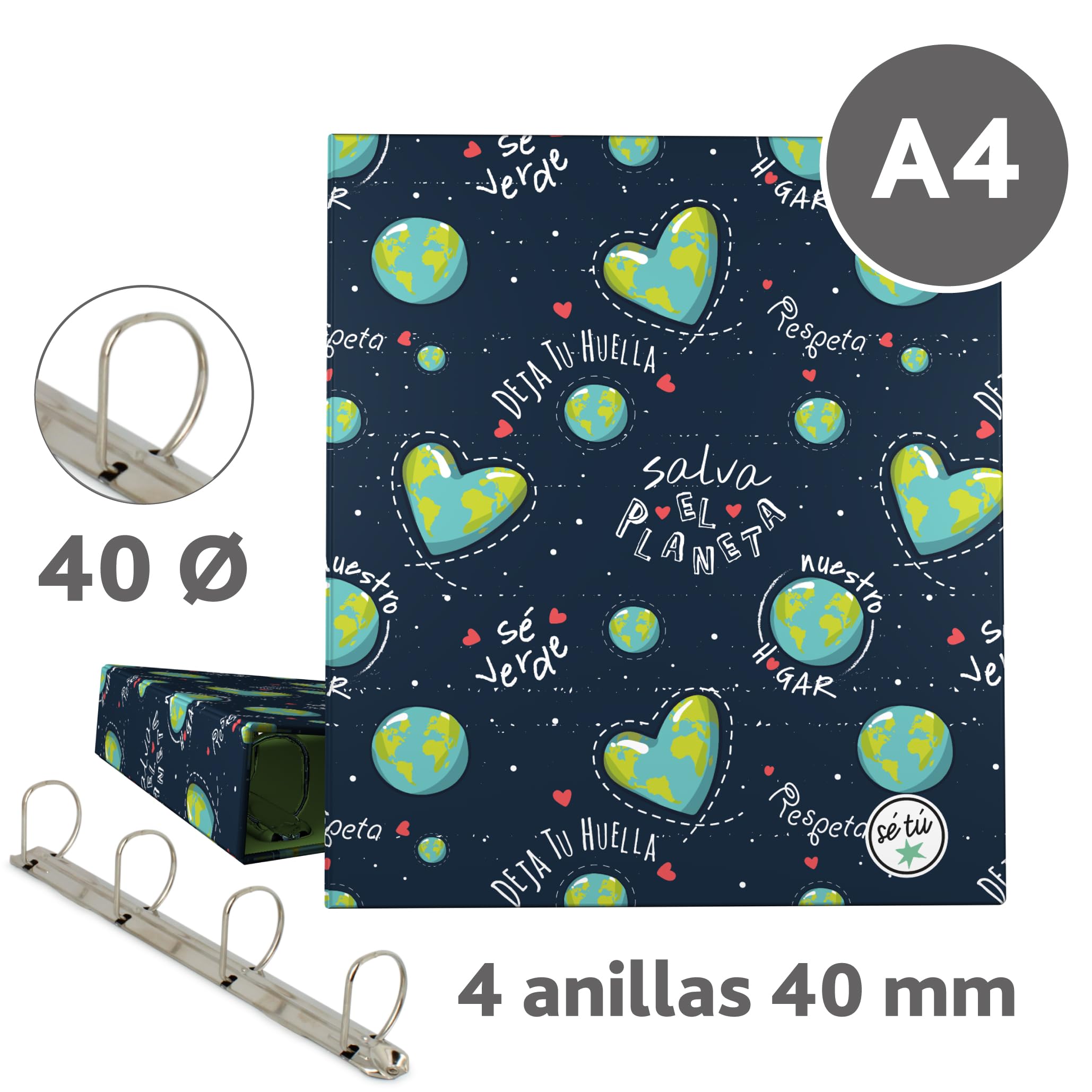 Grafoplás 88172622 A4 Ring Binder, 4 Mixed Rings, 40 mm, Ollao in Lomo, Be You Collection, Planet - Image 2