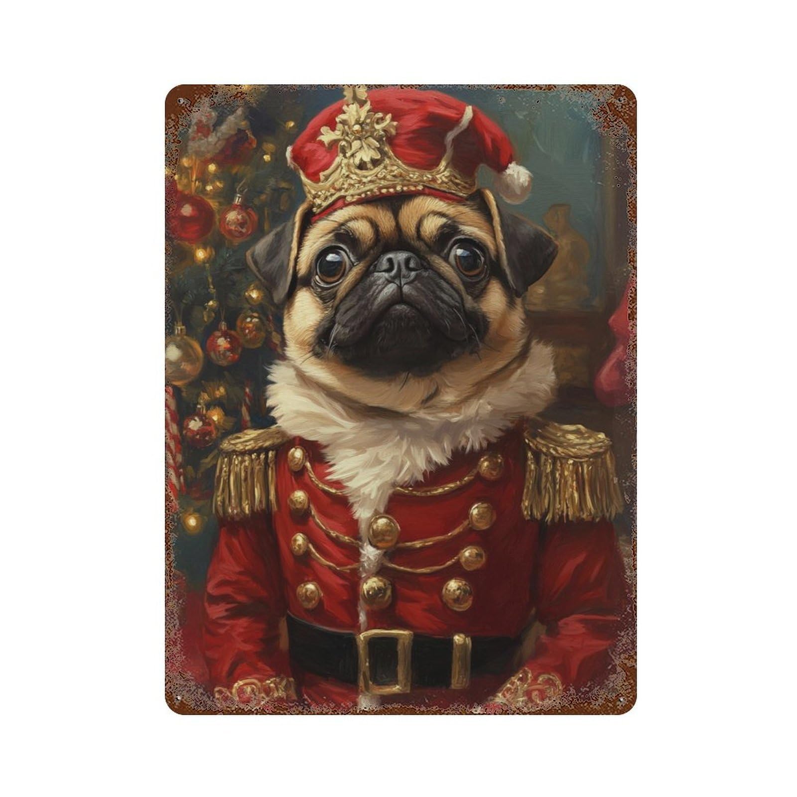 Royal Pug Christmas Ornament 15.7"x11.8" Retro Metal Sign, Vintage Wall Decor for Office, Studio And Wall Decor