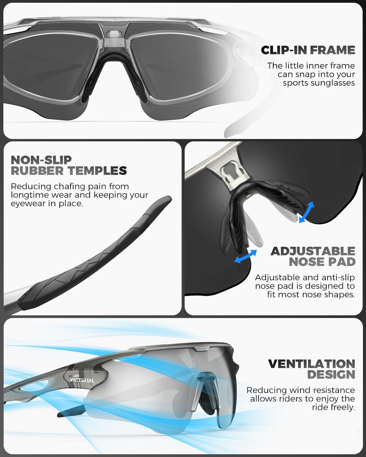 VICTGOAL Cycling Glasses for Men Women with Polarized Lenses UV Protection Cycling Sunglasses TR90 Frame for MTB Bike Glasses - Image 5