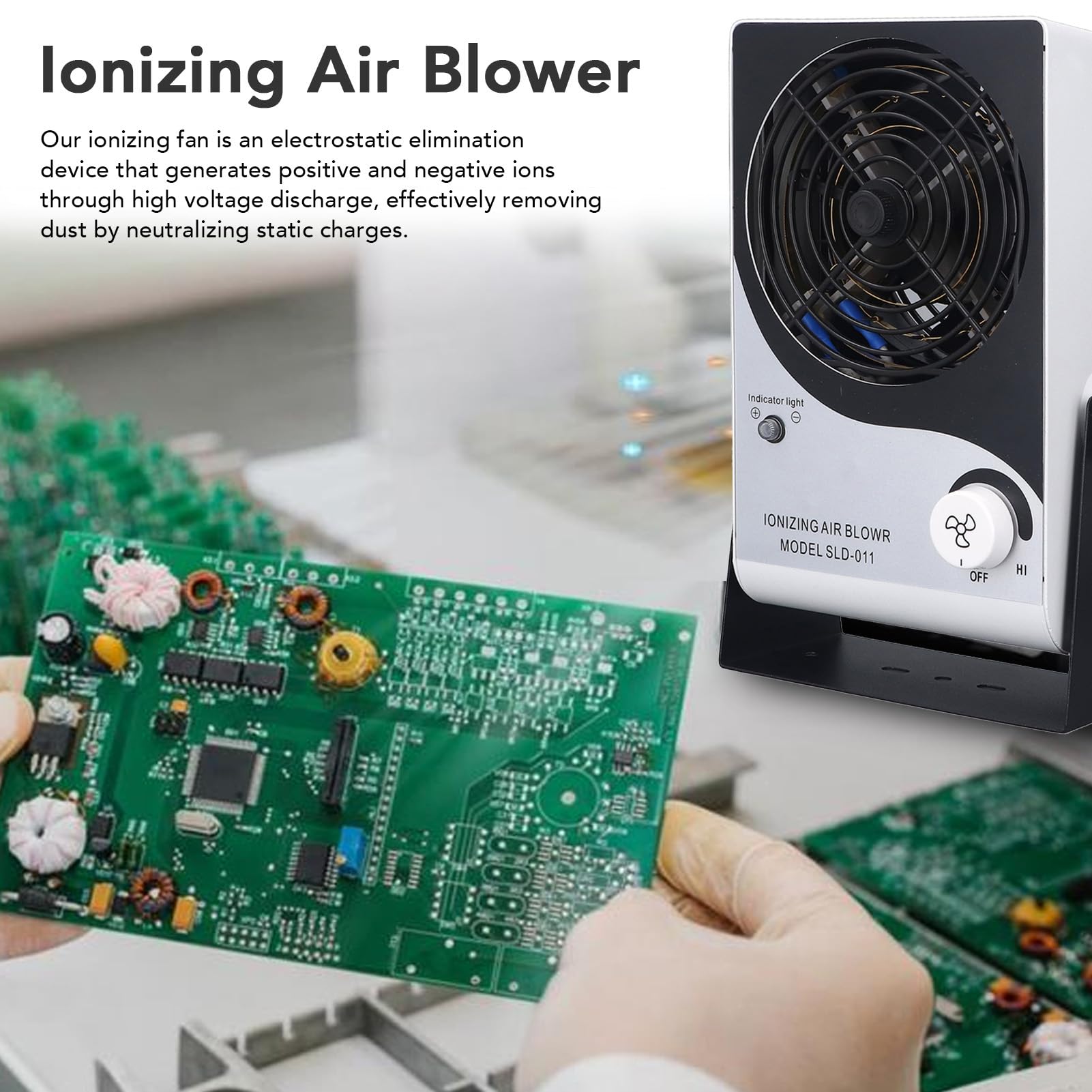 Ventilador Ionizador, Ventilador de Aire Ionizante de Poco Ruido Fácil de Limpiar Eliminación de Polvo ESD Alta Eficiencia para Líneas de Producción (Enchufe europeo 220V)