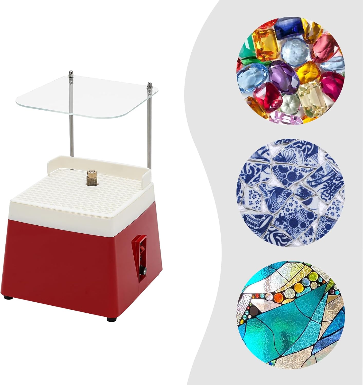 65W Stained Glass Grinder with Auto Water Feed & Splash Guard, 4200RPM Grinding for Glass/Ceramic/Marble, Includes Grinding Bit & Fuse (9.8" Cube, 110V)