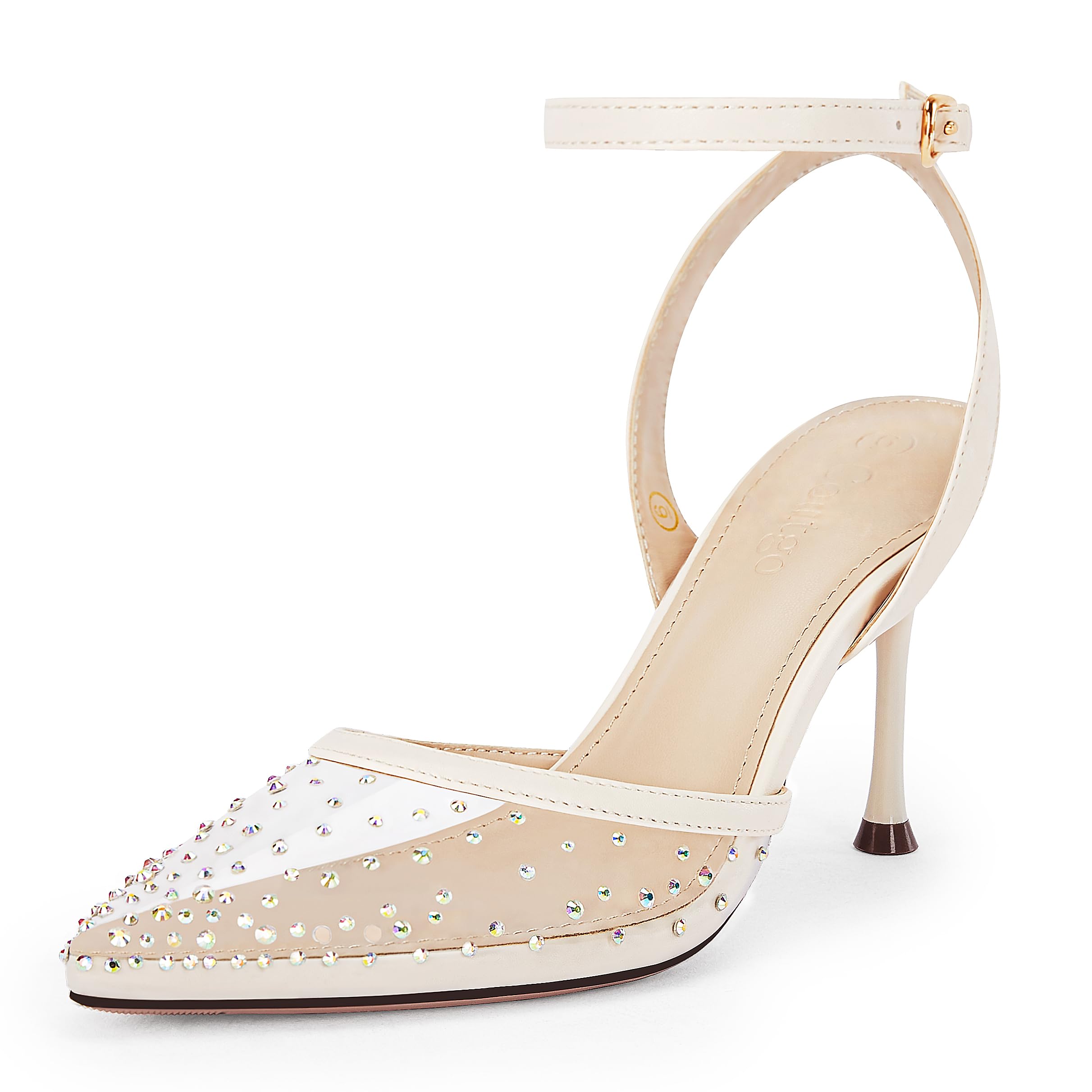 SIZE 8.5 Coutgo Womens Stiletto Heel Sandals Clear Rhinestone High Heels Slingback Transparent Ankle Strap Buckle Pointed Toe Dress Pump Shoes(Please Order a Size Larger)