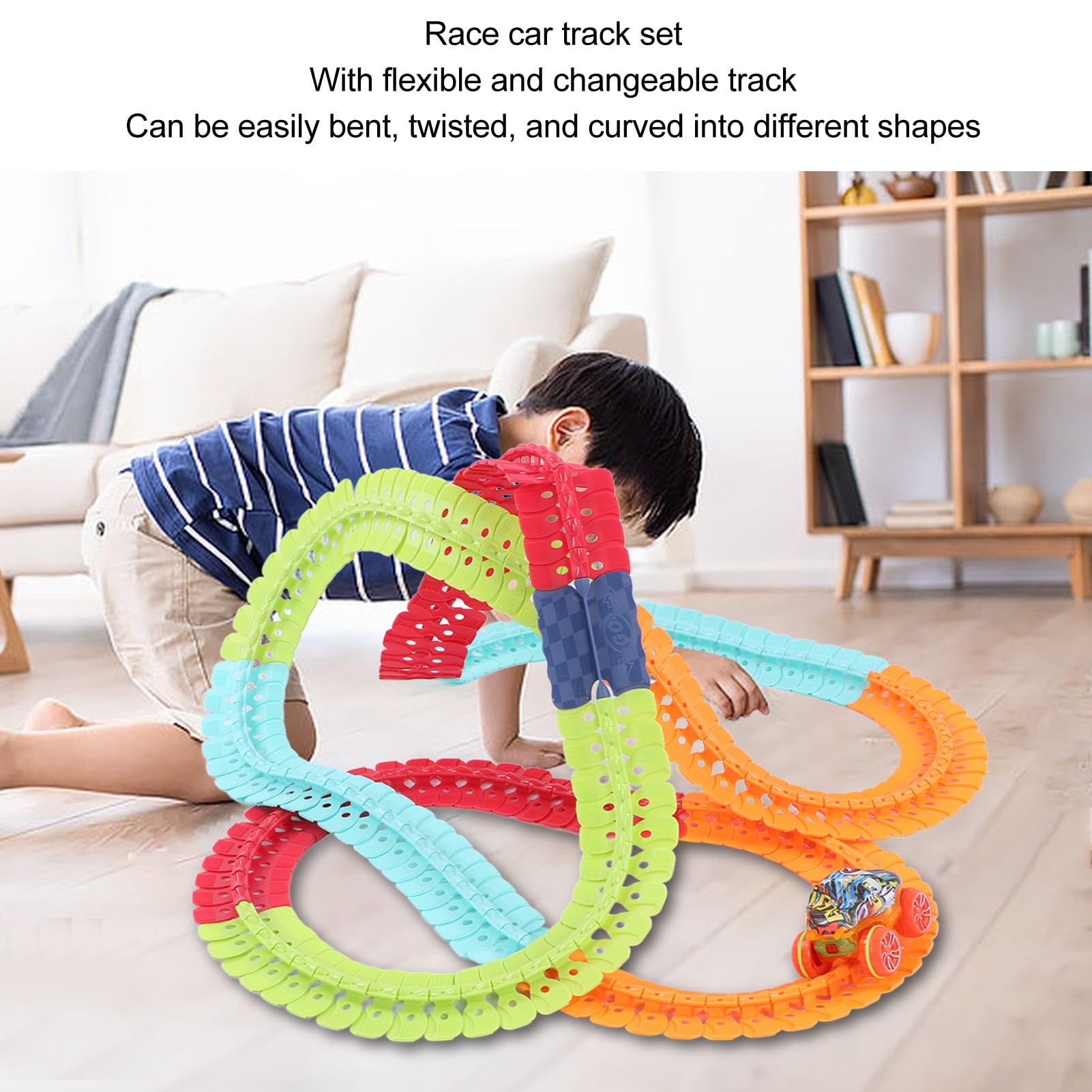 Focket Set di Piste per Auto, Piste Flessibili e Modificabili Pista per Auto da Corsa Pista Illuminata con e Bagliore a LED per Bambini (188PCS)