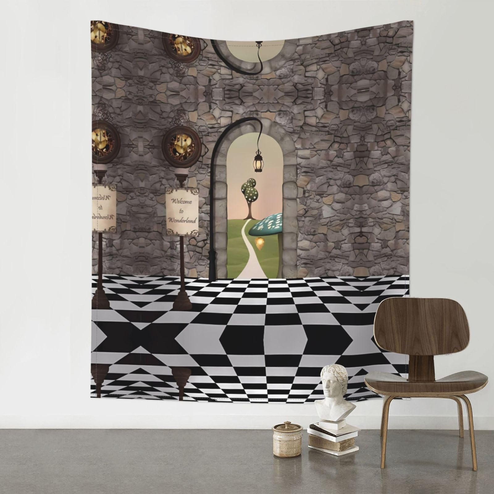 YYHWHJDE Floor Landscape Mushroom Lantern Prints Wall Tapestry 60x51in - High-Grade Polyester Throw for Dorm Room Decor, Beach Blankets & Home Accent
