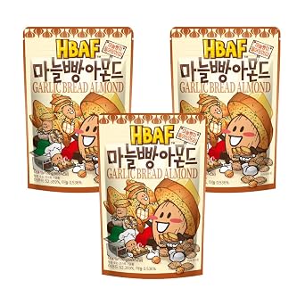 [HBAF] Korean Garlic Bread with Crouton Seasoned Almond Nut | Kids, School, Lunch, Office, Work, Travel, Camping Party Snack | Pre-workout Protein Snack | Korean Food Healthy Snacks | Asin Snack Korean Sovenior Garlic Bread 3 x 120 gram pack