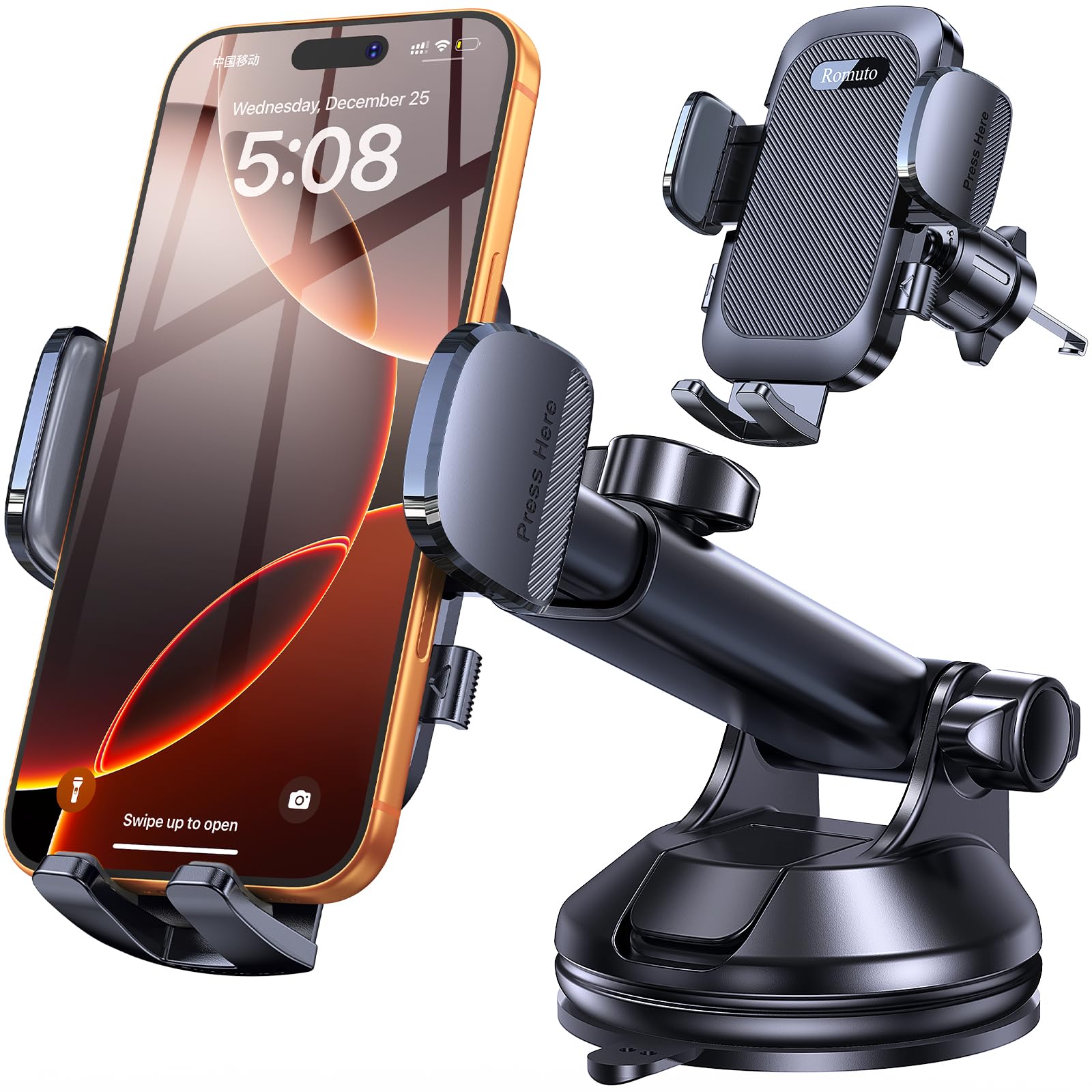 Romuto Car Phone Holder Mount 2025 Strongest Suction Phone Mount for Car Cell Phone Holders for Your Car