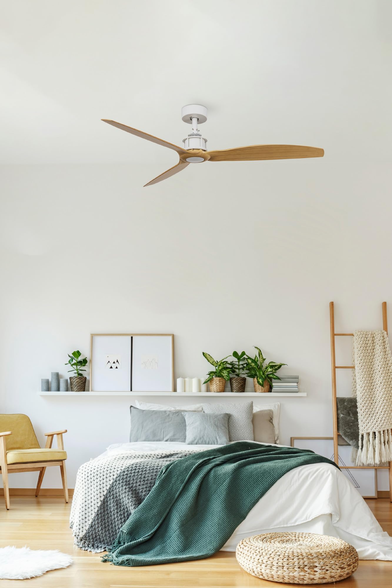 FARO Barcelona Ventilador de techo con luz blanco/madera Ø 128 cm JUST FAN M