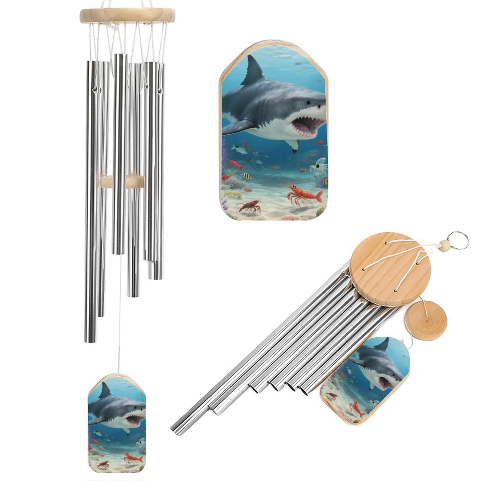 Sharks Wind Chimes for Outside House Warming Gifts, Deep Tone Soothing Melodic Tones Windchimes, Memorial Wind Chime for Home Garden Decoration Aluminium Large Wind Chimes