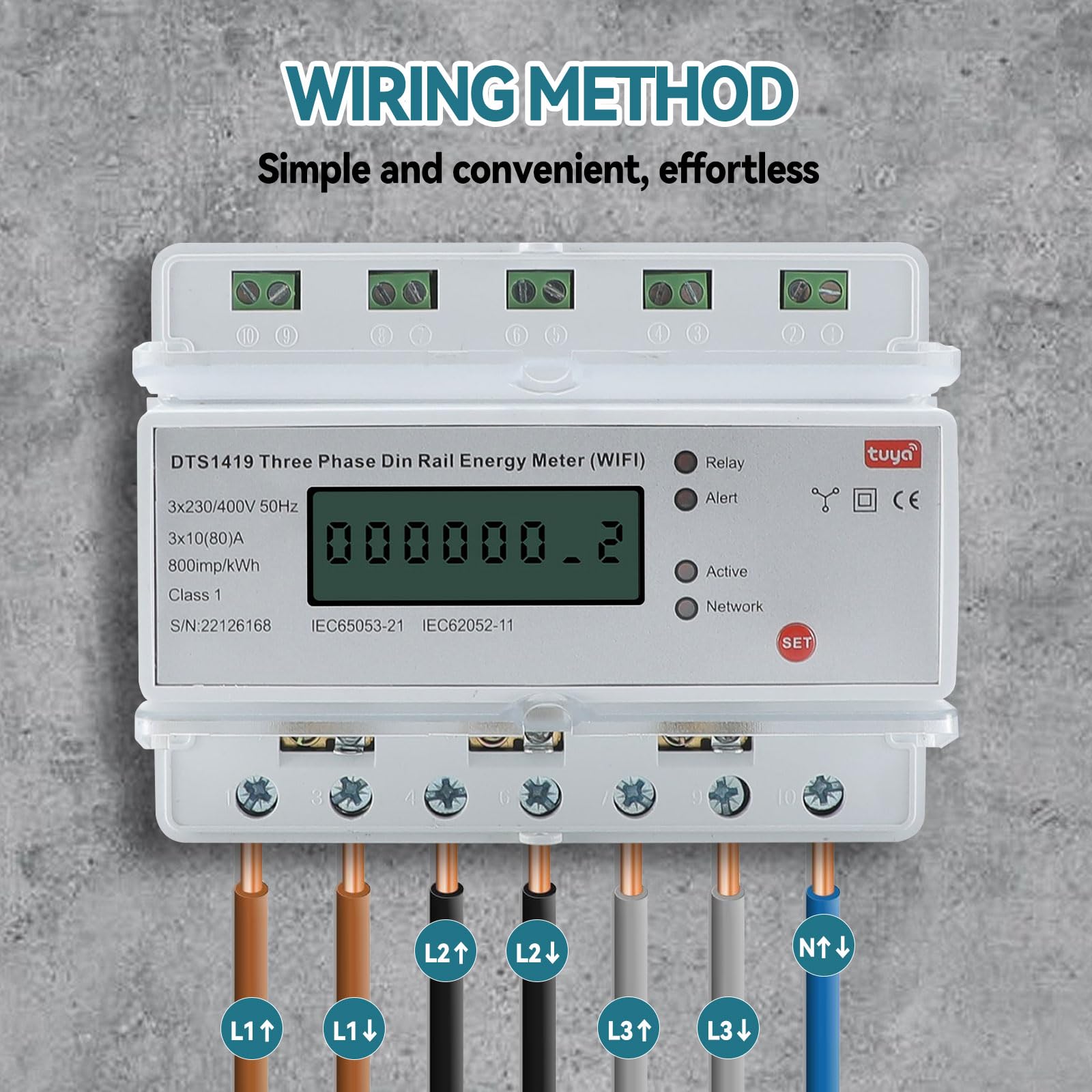 Contatore di energia per rotaie DIN a 3 fasi, Smart WiFi, contatore di corrente a tre fasi, DIN 3 x 220 V, 10 (80) A, telecomando Tuya App