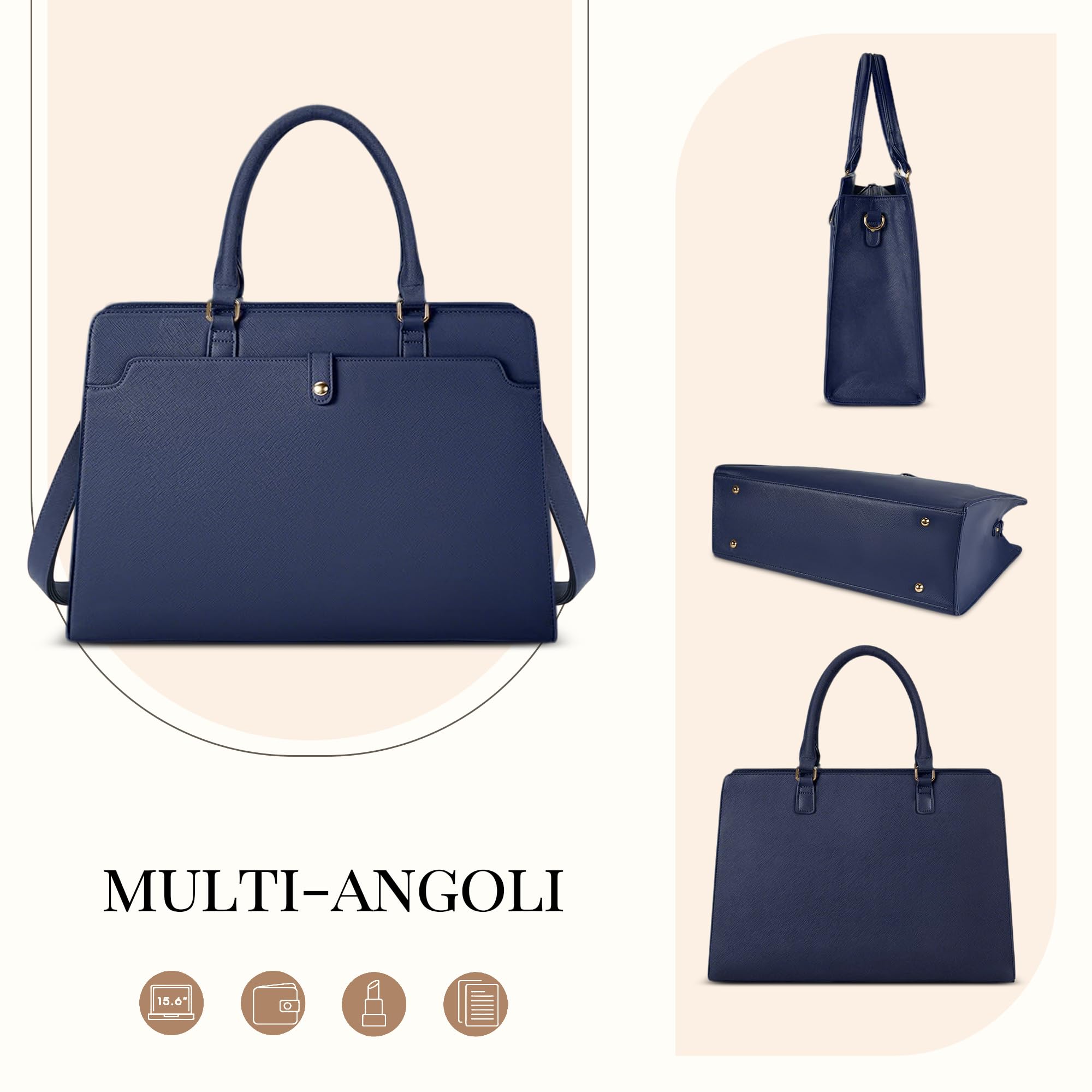 Borsa Tote Laptop Donna, Borsa Portatile 15,6 Pollici - Pelle PU Impermeabile Multifunzionale Trendy Texture per Ufficio Lavoro Affari Scuola Insegnanti Università Blu