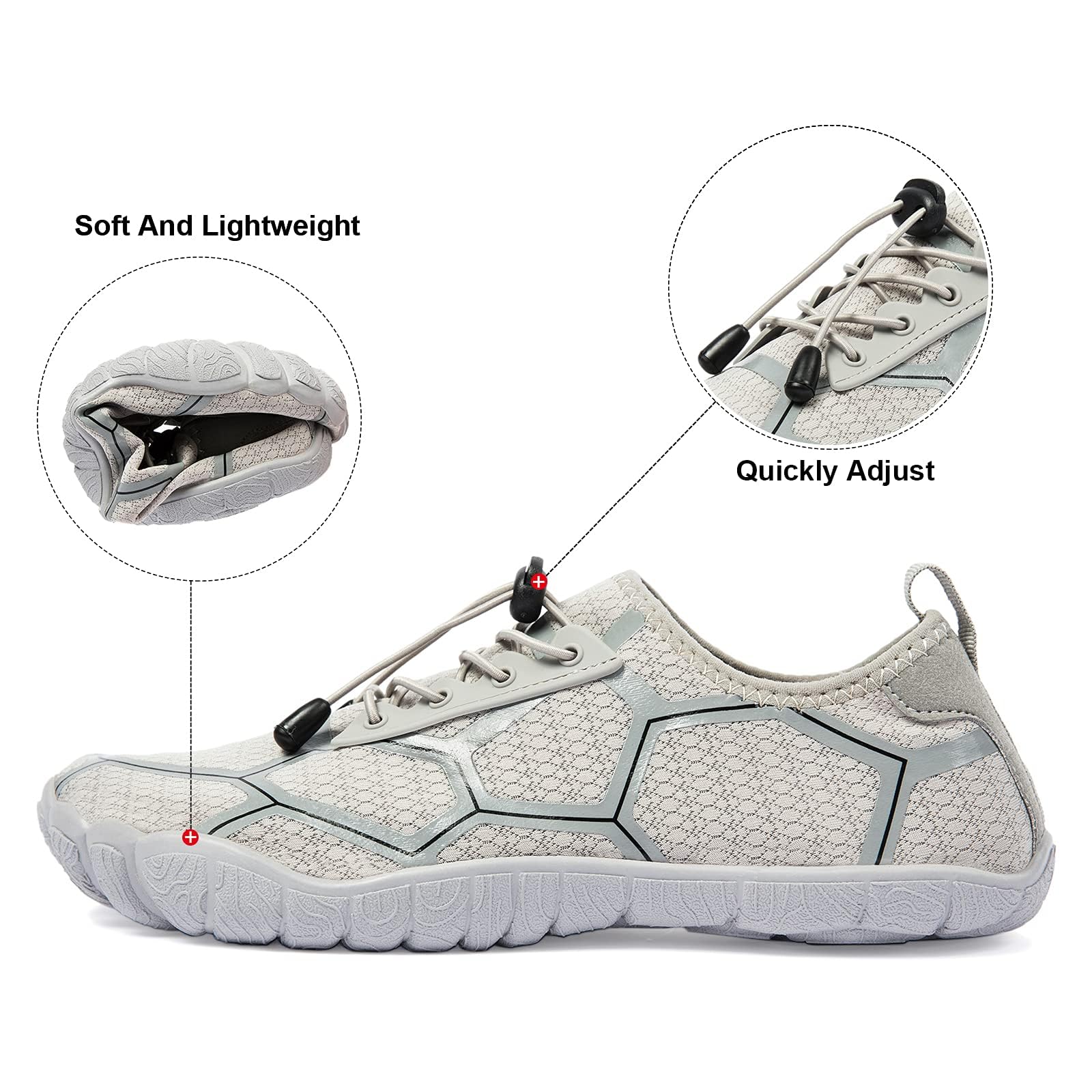 WOTTE Scarpe da acqua da uomo, ad asciugatura rapida, leggere, traspiranti, per la spiaggia, pesca, yoga, immersioni, surf, taglia 40-50