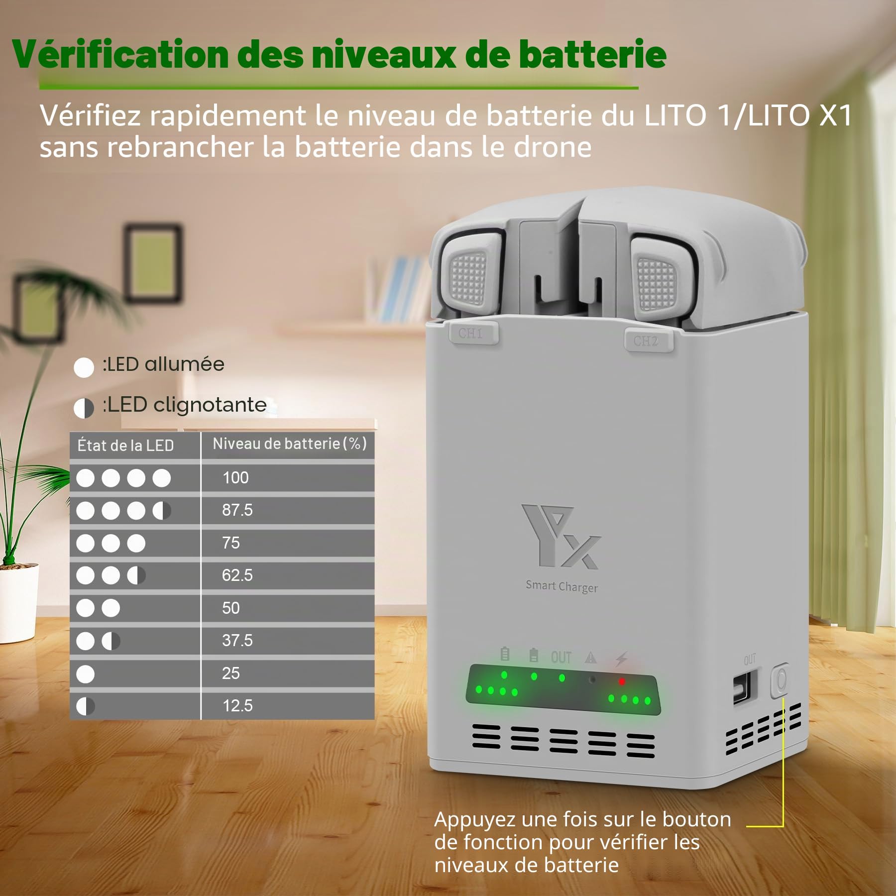 Chargeur de batterie bidirectionnel 65 W avec charge de stockage pour DJI Lito 1 X1